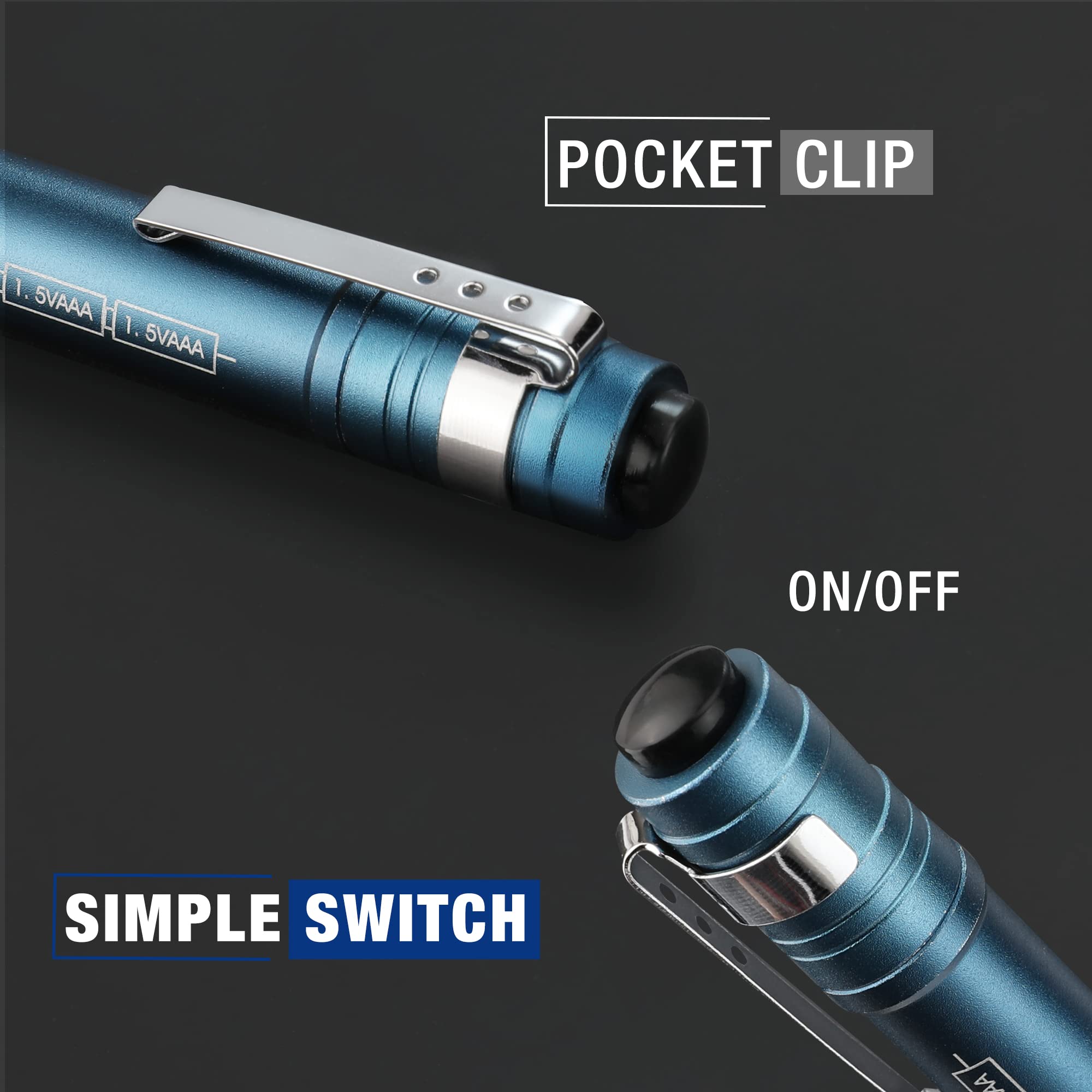 WORKPRO LED Pen Light - Aluminum Pocket Flashlight with Clip, Blue, Model W139011, 4-Pack, 2AAA Batteries Included