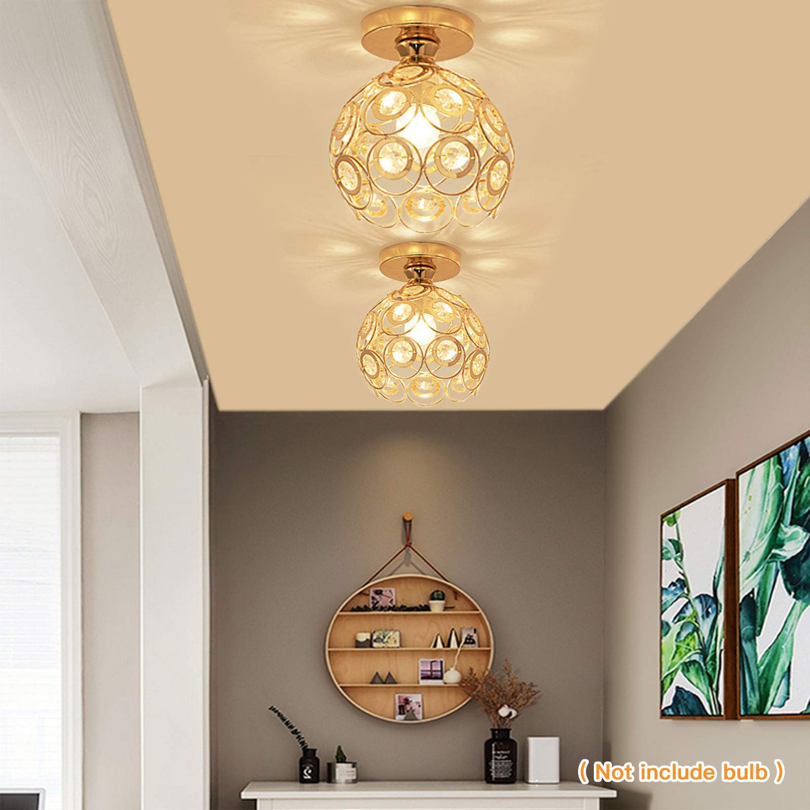 Zevnico Gold Mini Chandelier, Crystal Semi Flush Mount Light For Hallway Foyer Indoor Decor