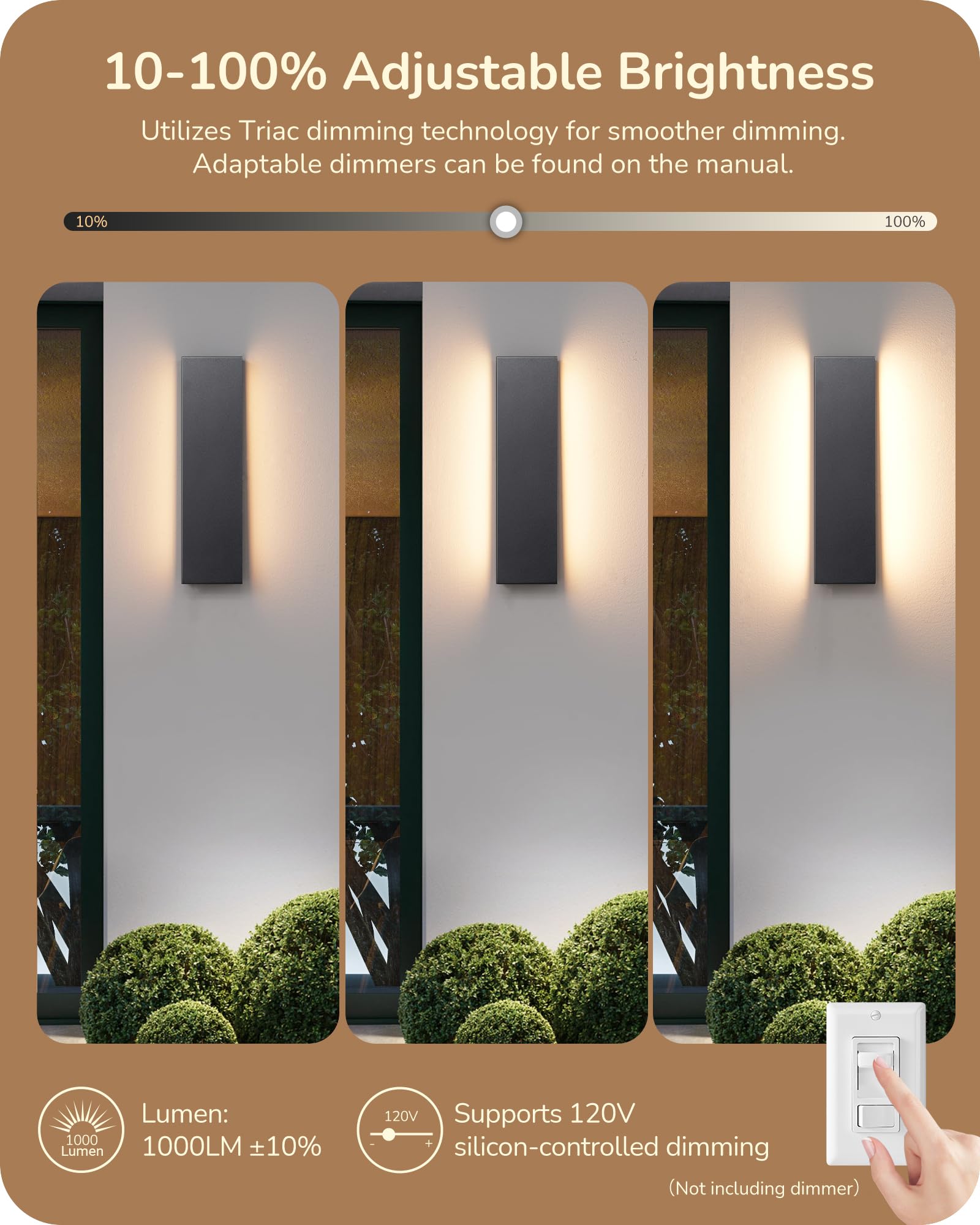 EDISHINE 2 Pack Modern LED Outdoor Wall Lights Dimmable, 3CCT (3000K 4000K 5000K), 15.7 Black Exterior Light Fixtures, Weather