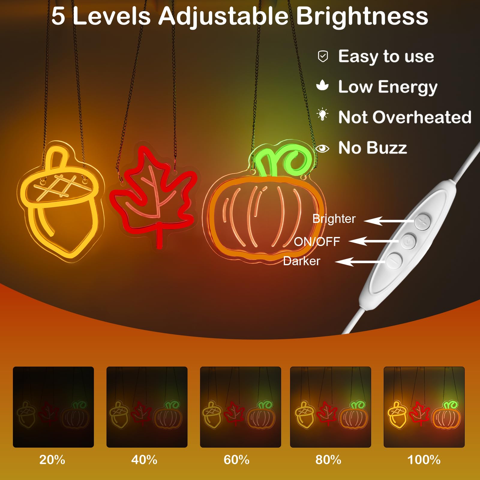 Cute Thanksgiving Harvest Neon Sign Acorn Maple Leaf Pumpkin Led Wall Lights Indoor Thanksgiving Neon Light Usb Charged Fall Decor Ideas For Teen Room Men Cave In Fall Fest Party