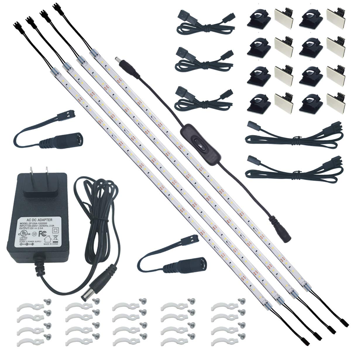Litever Under Counter LED Lighting Kit, 4 PCS 20 Inches Flexible LED Strips, 16W, 1200 Lumen, Daylight White 5000K. Suitable for