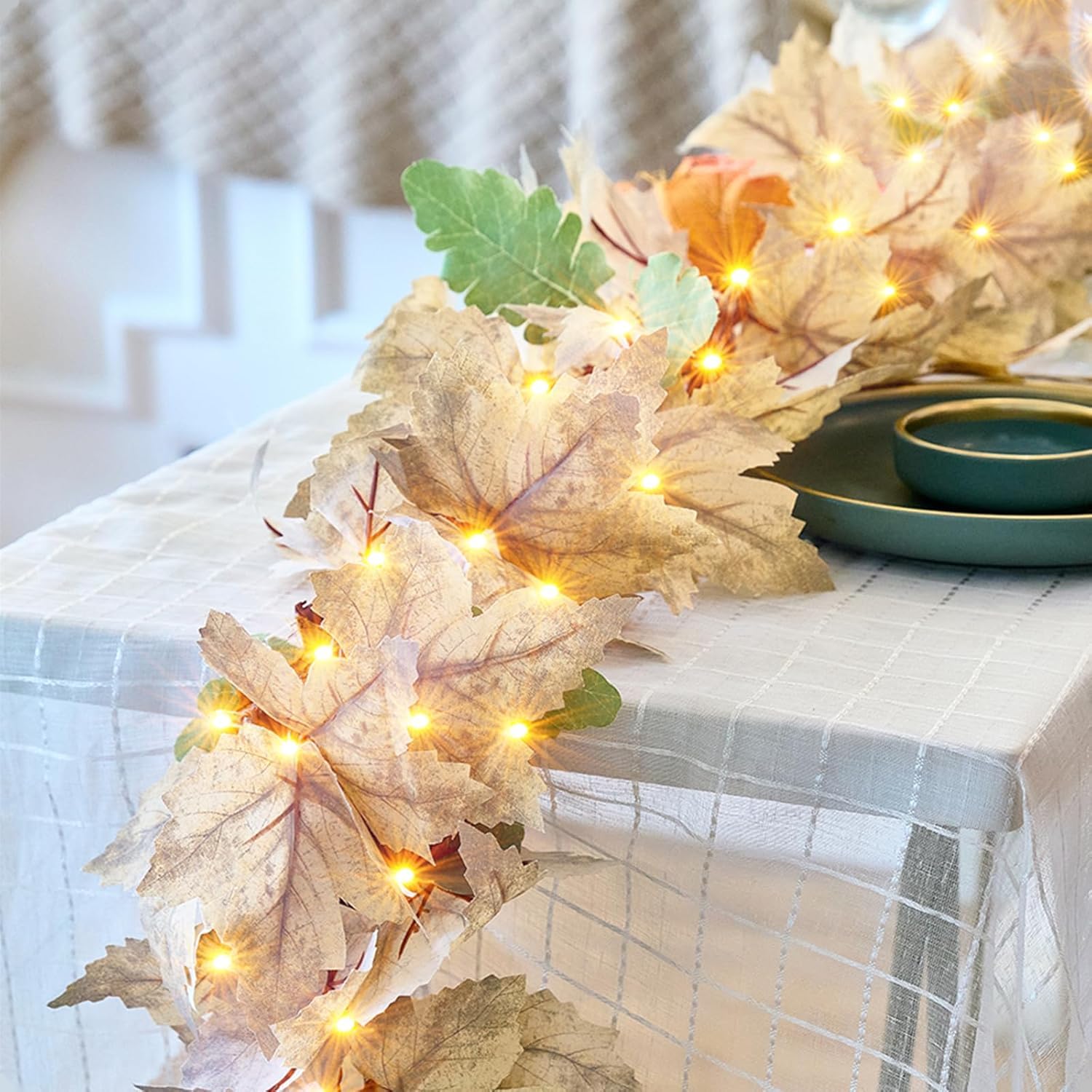 Thanksgiving Garland With Lights 9Ft Plug In Thanksgiving Decorations For Home With 50 Warm Incandescent Bulbs Ul Certified Connectable Lighted Fall Garland For Indoor Outdoor Harvest Decor(2 Packs)