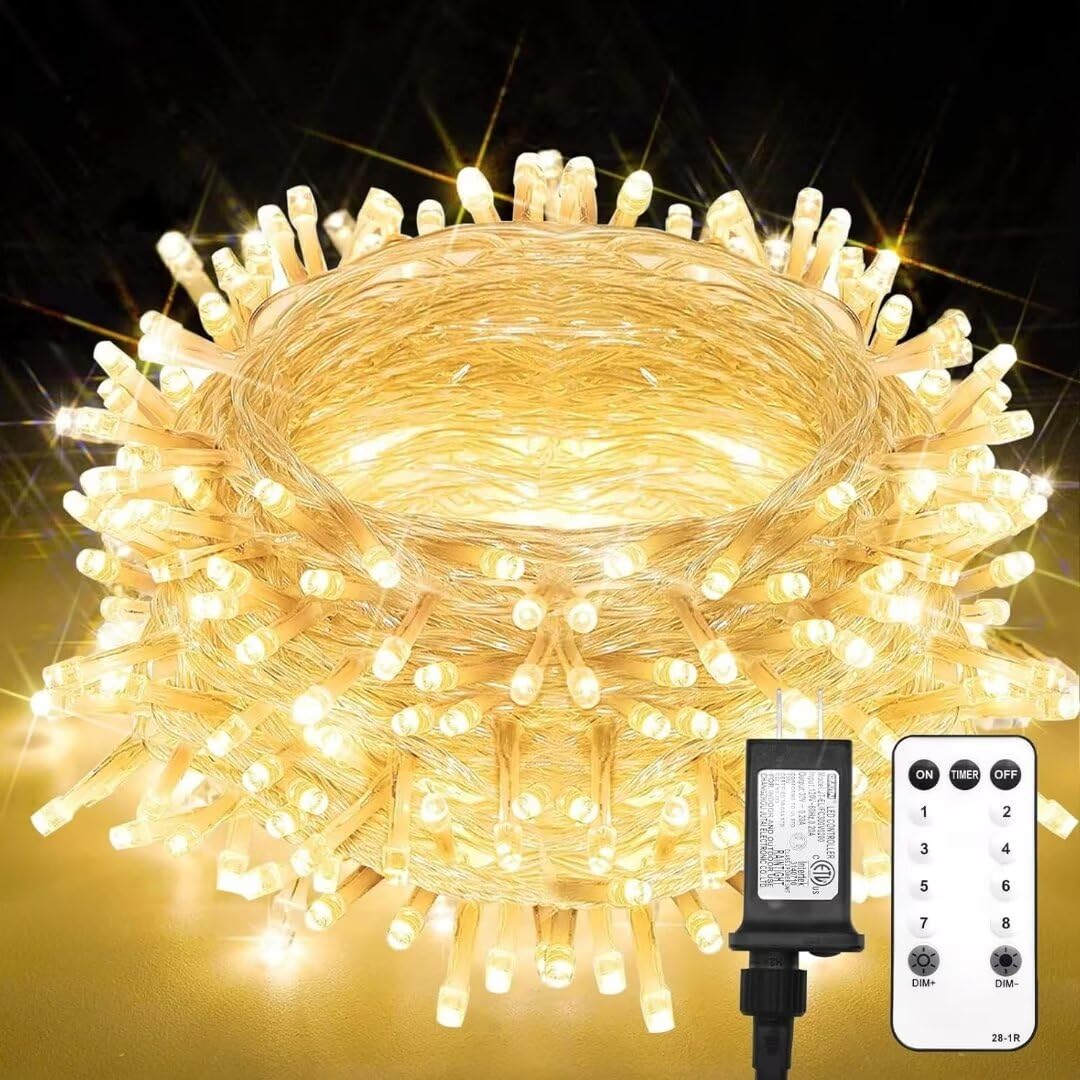 suddus Christmas Tree Lights, 33FT 100 LED Warm White Fairy Lights, Plug-in with Remote, Indoor/Outdoor Decor, Model SD-100STRWW