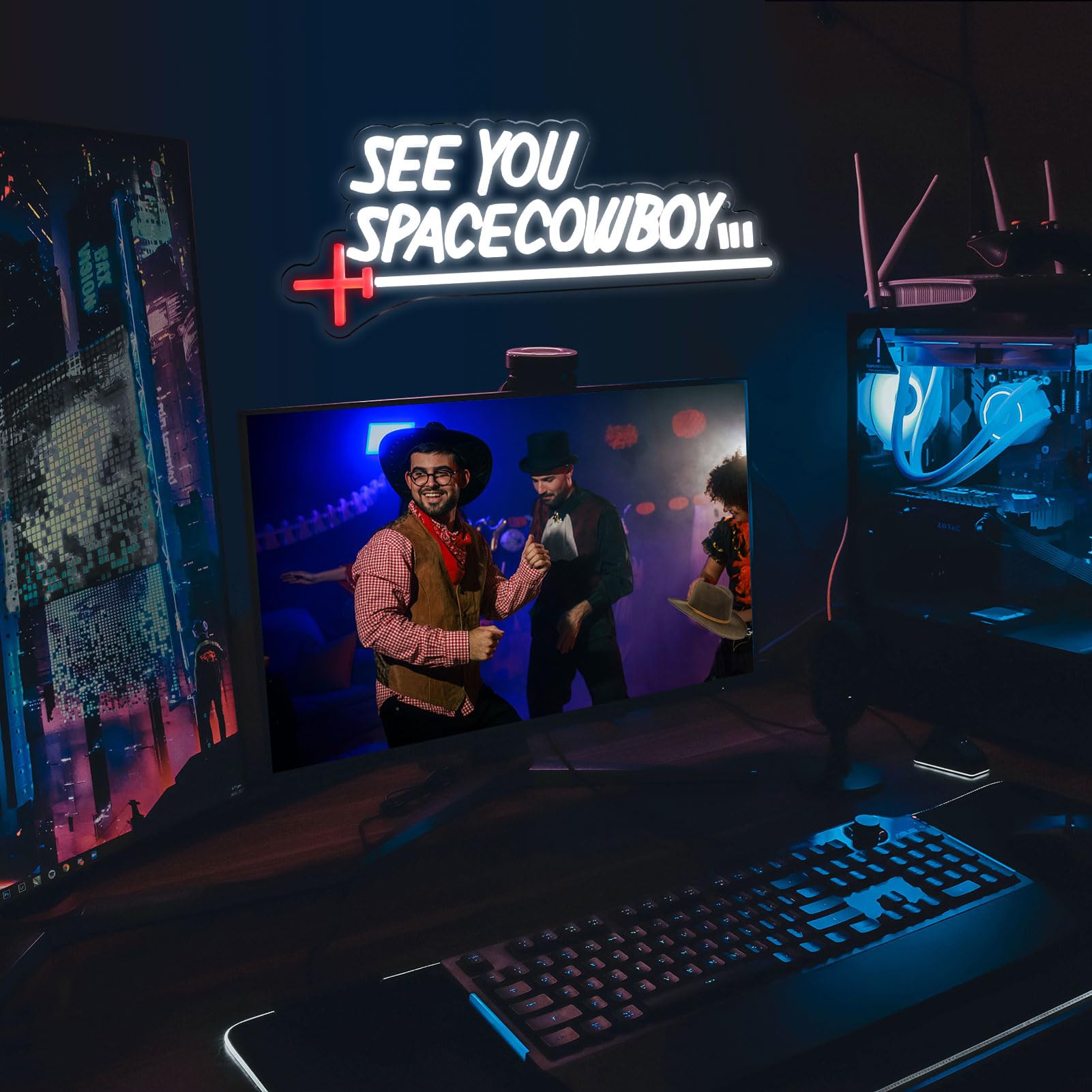 YueLangDou See You Space Cowboy Neon Signs for Wall Decor, Space Cowboy Neon Lights with Dimmable for Game Room, Bedroom,Cowboy