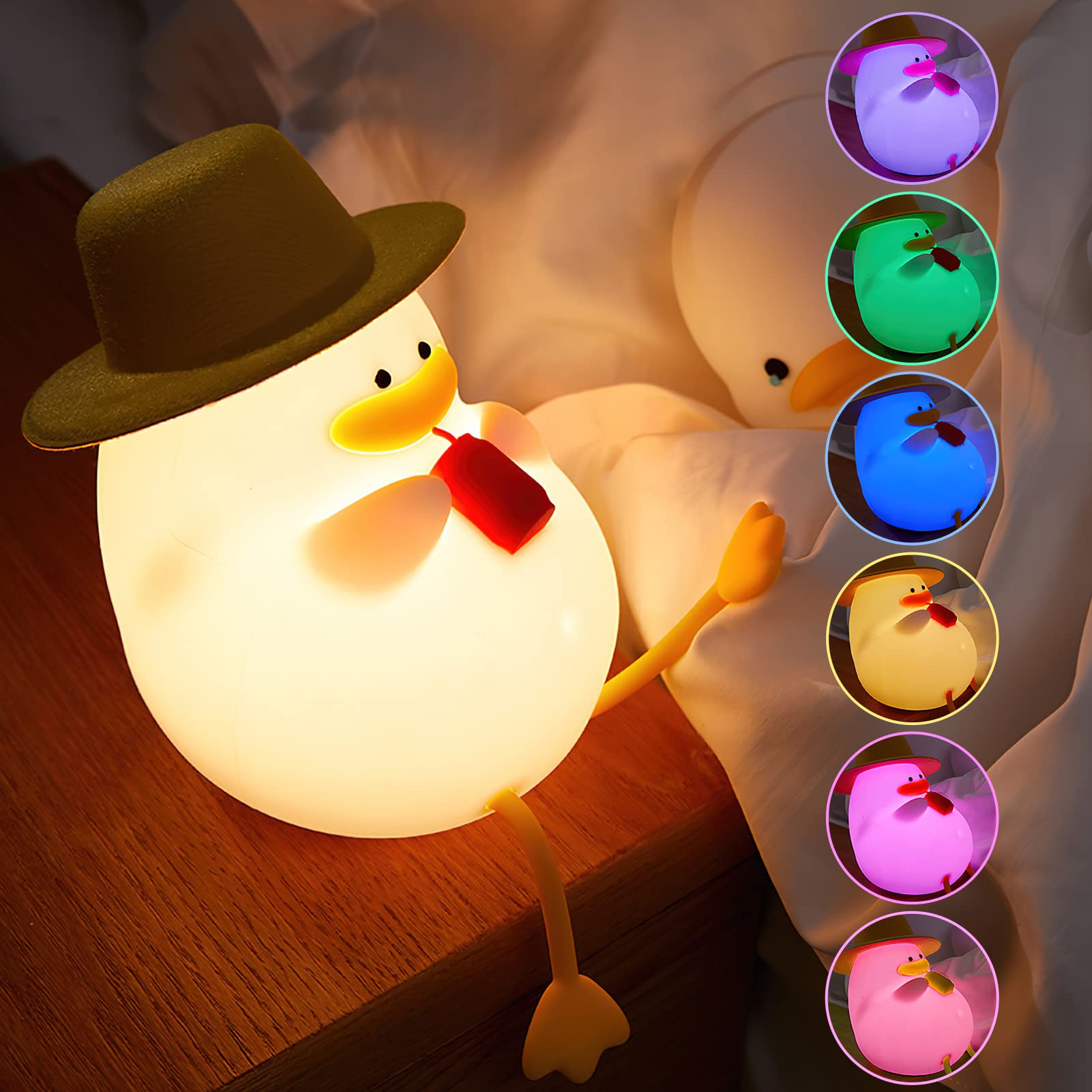 Duck Night Light, 6 Cute Colors Changing Night Light for Bedroom Rechargeable Silicone Duck Cute Lamp Birthday Gifts for Kids Ba