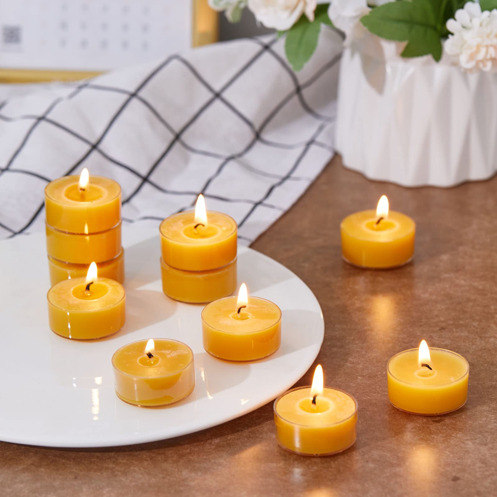Beeswax Tealight Candles, Tea Lights Candles 12 Pack 4 Hours Of Each, Natural Beeswax Tealights For Home Decor & Ambiance, Long-Lasting & Eco-Friendly