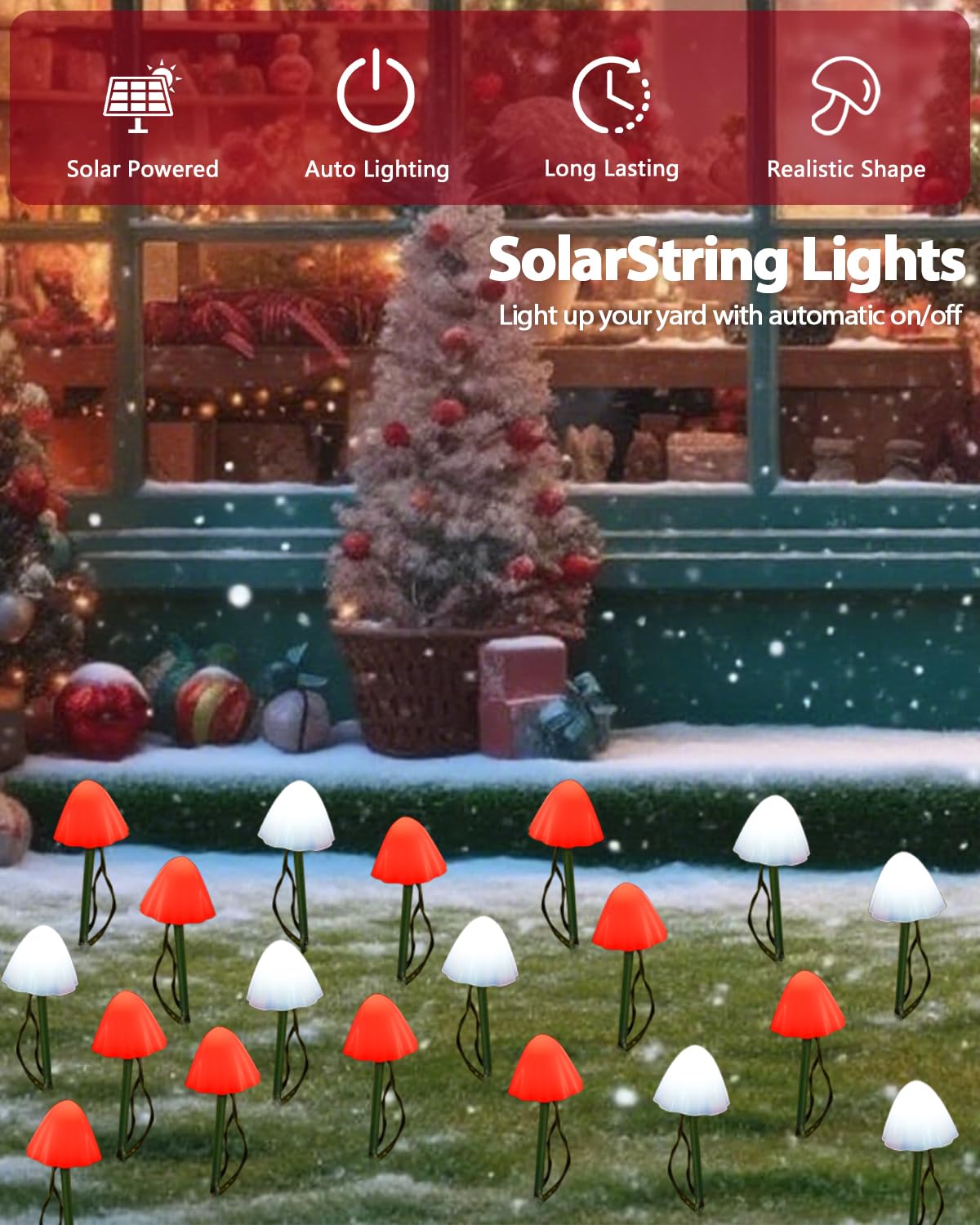 Ozs 2Pk 32Led 55Ft Red And White Christmas Decorations Mushroom Solar Lights  Christmas Lights Outdoor With 8 Lighting Modes  Solar String Lights Waterproof For Outside Yard Party