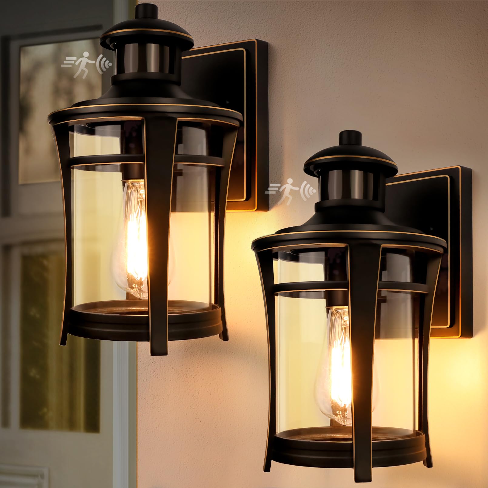 Lamomo Motion Sensor Outdoor Lights, 2packs Dusk to Dawn Porch Lights Fixture, Exterior Front Wall Light, Waterproof Anti-Rust B
