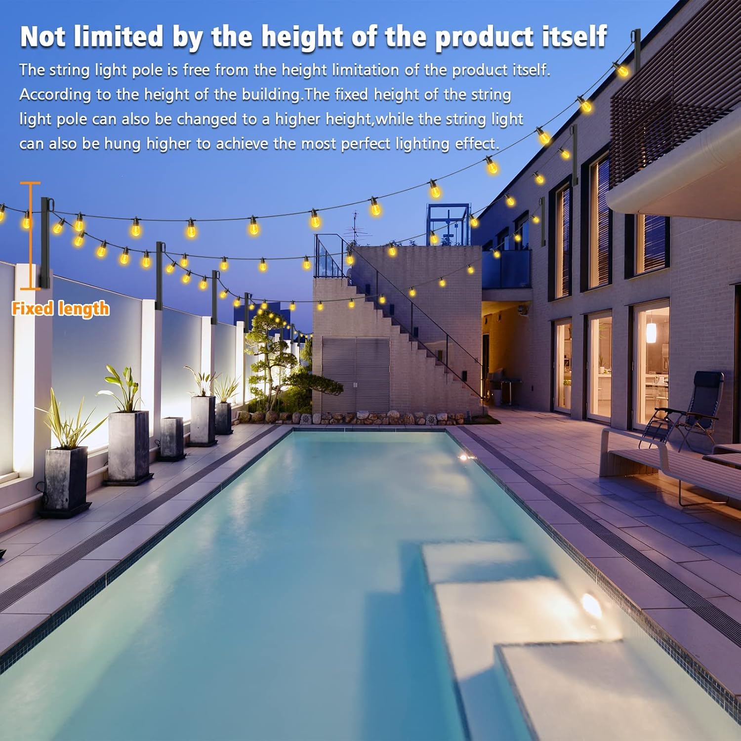 SINLEY String Light Poles 4 Pack, 2.8FT Metal Stand for Outdoor Lights, Black