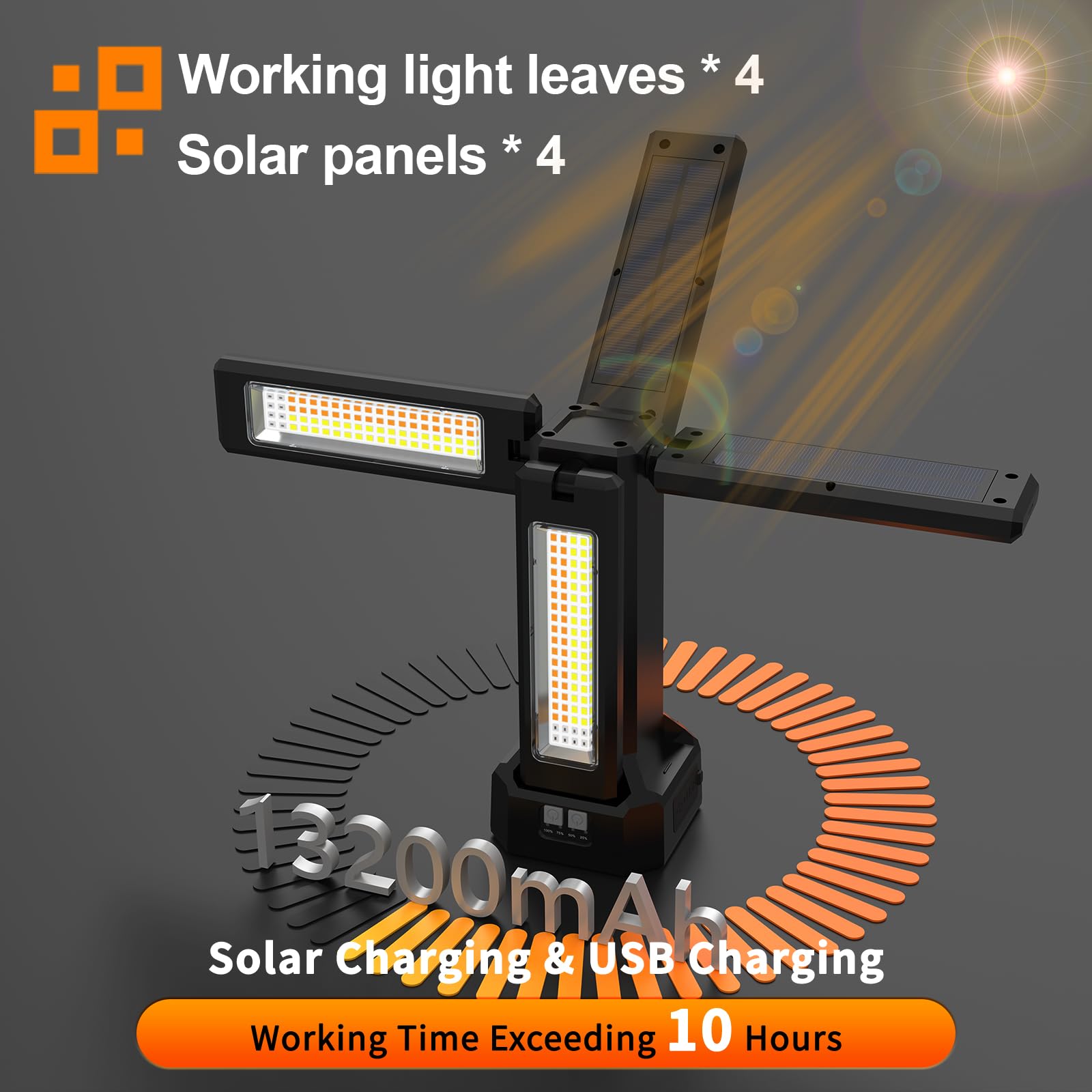 13200Mah Rechargeable Solar Work Light Ip64 Waterproof With Folding Stand And Carrying Bag, Aodoo 8000 Lumen Cordless Camping Li