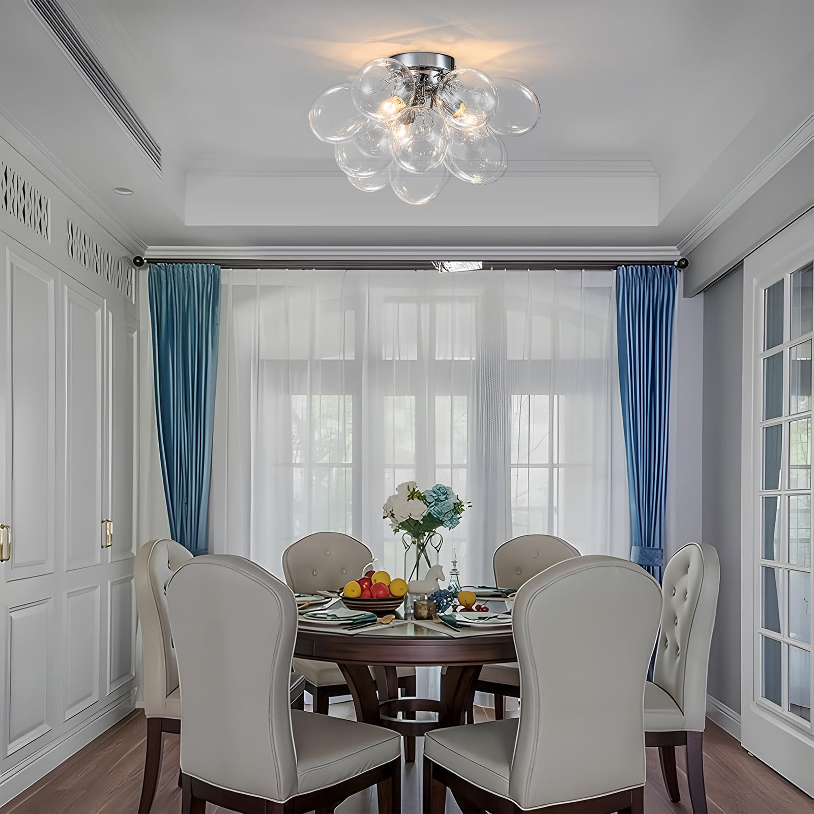 Goyeel Ceiling Light Chandelier Modern Kitchen Lights Ceiling Flush Mount Glass Bubble Chandelier Lighting 3 Light Entryway Light Fixture 17.72In 13 Globe For Bedroom Foyer Living Room