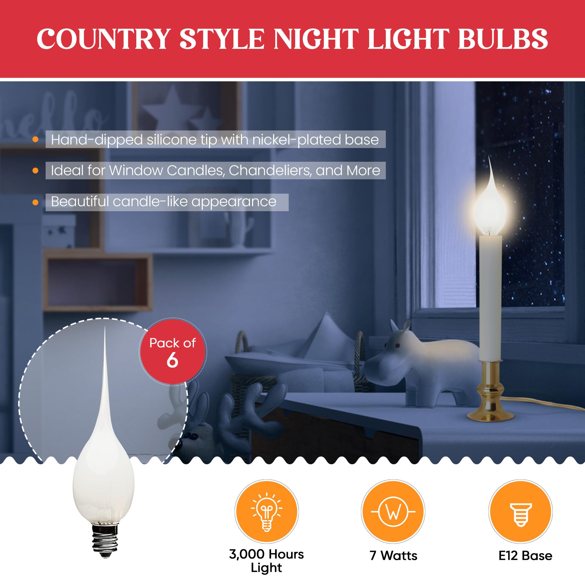 Creative Hobbies 6-Pack Candle Light Bulbs, 7W Incandescent, White, Glass, Model 7275S, Individually Boxed