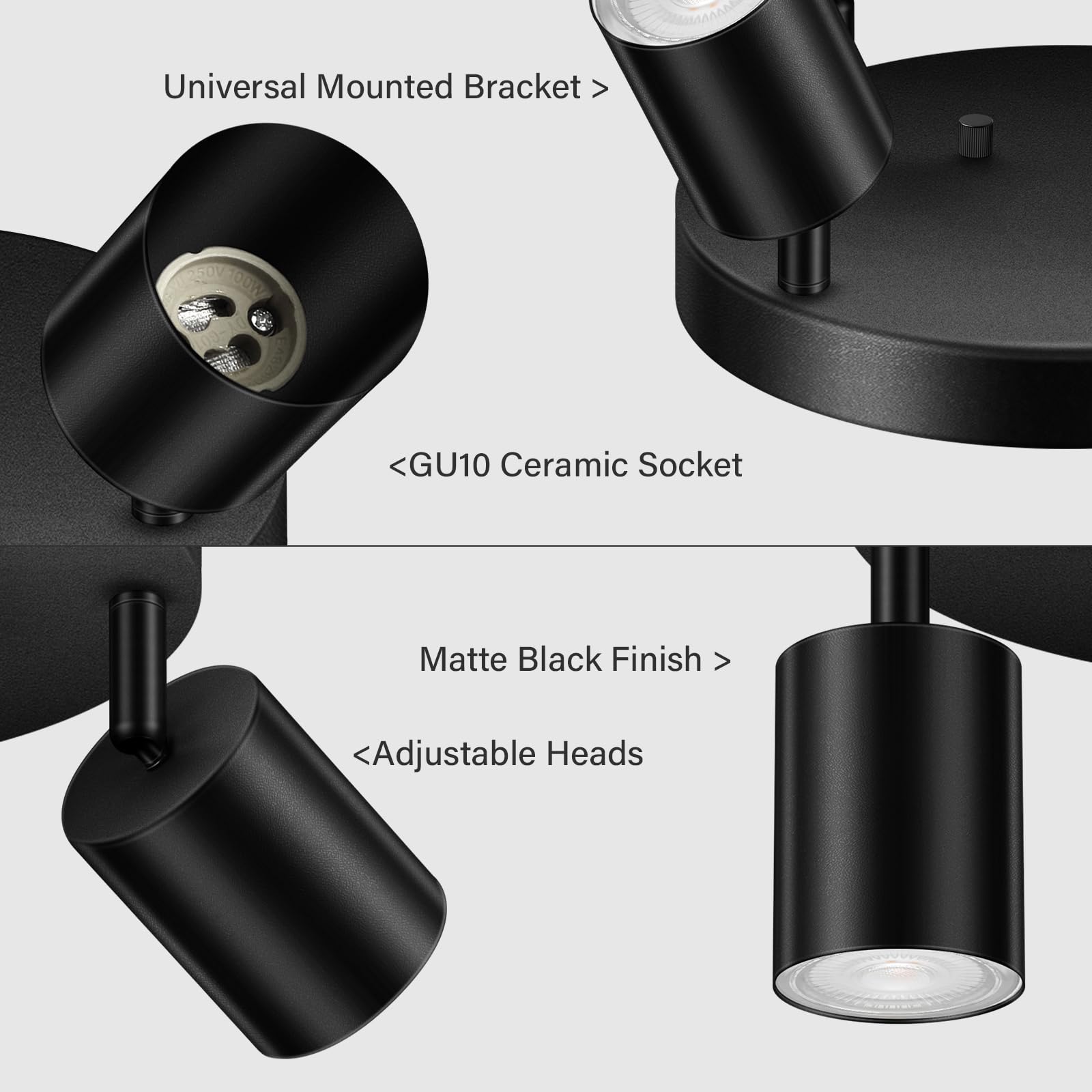 BoostArea LED Track Lighting Kit, 4 Light Fixtures, Metal, Black, Model C0341