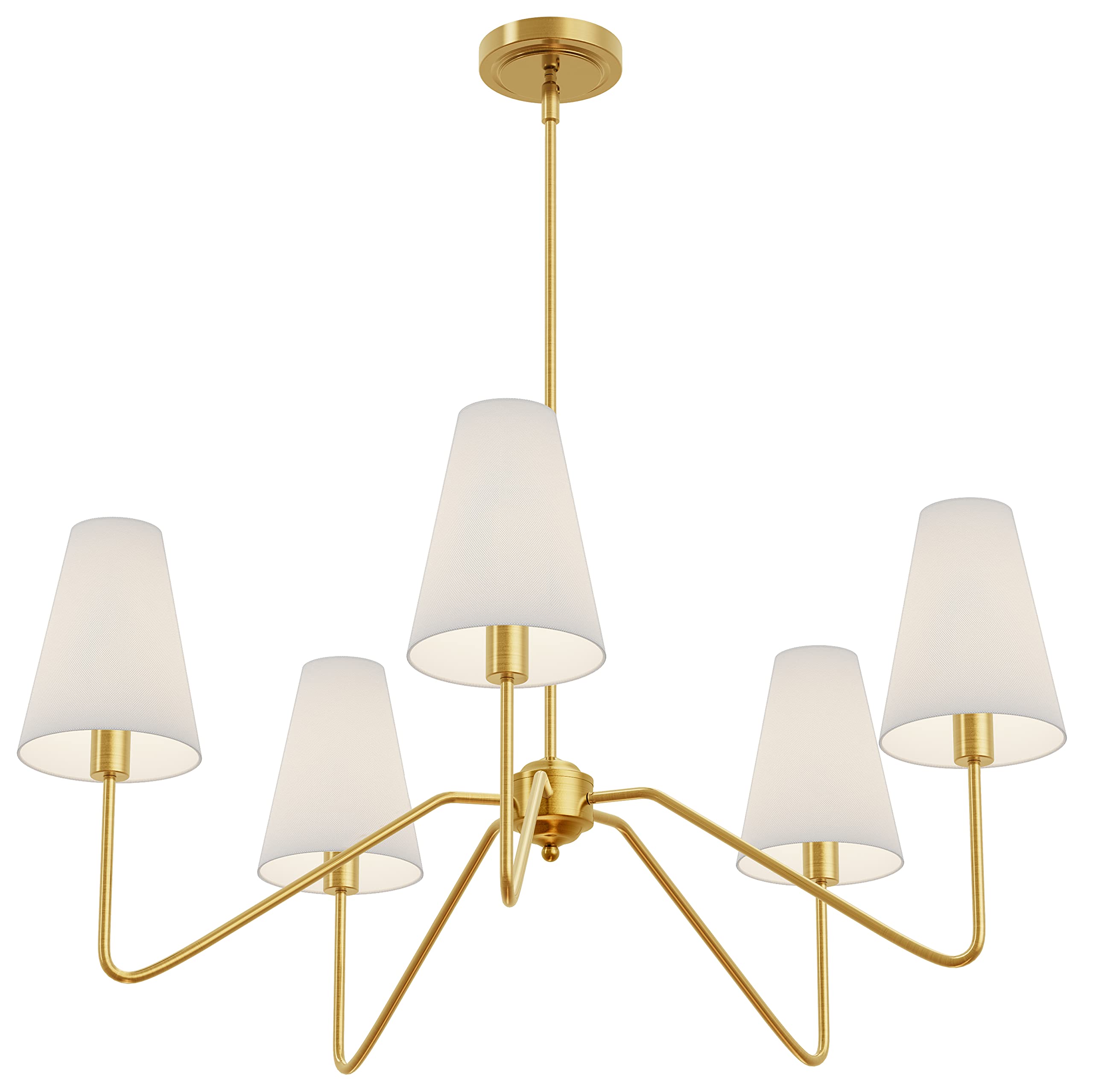 Electro Bp 30&quot; 5-Arm Classic Chandelier, Polished Gold With White Linen Shades, Ceiling Fixture
