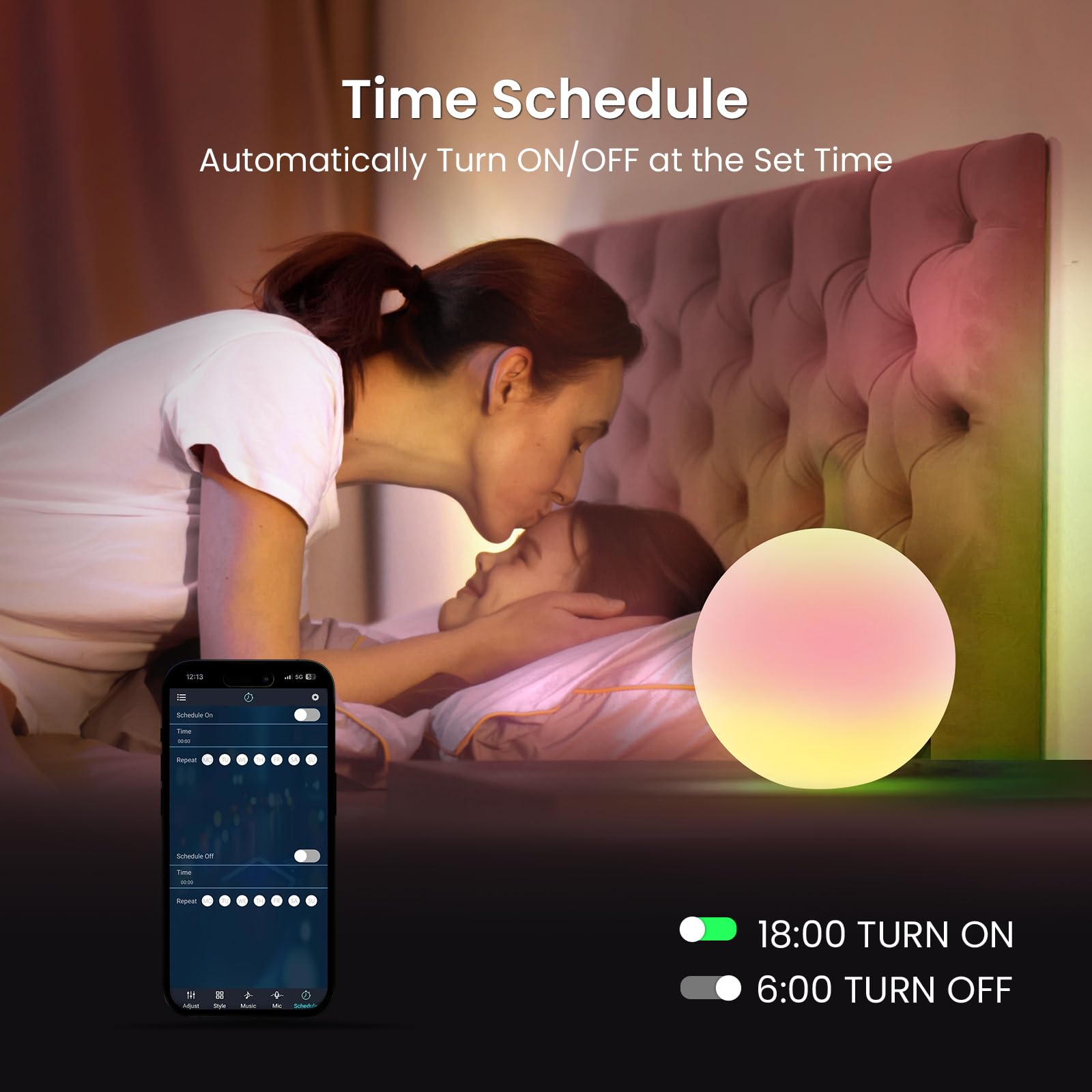 LOFTEK Smart LED Color Changing Night Light, 8-inch RGB Mood Lamp with Bluetooth App & Remote Control, White, Model LK-B20