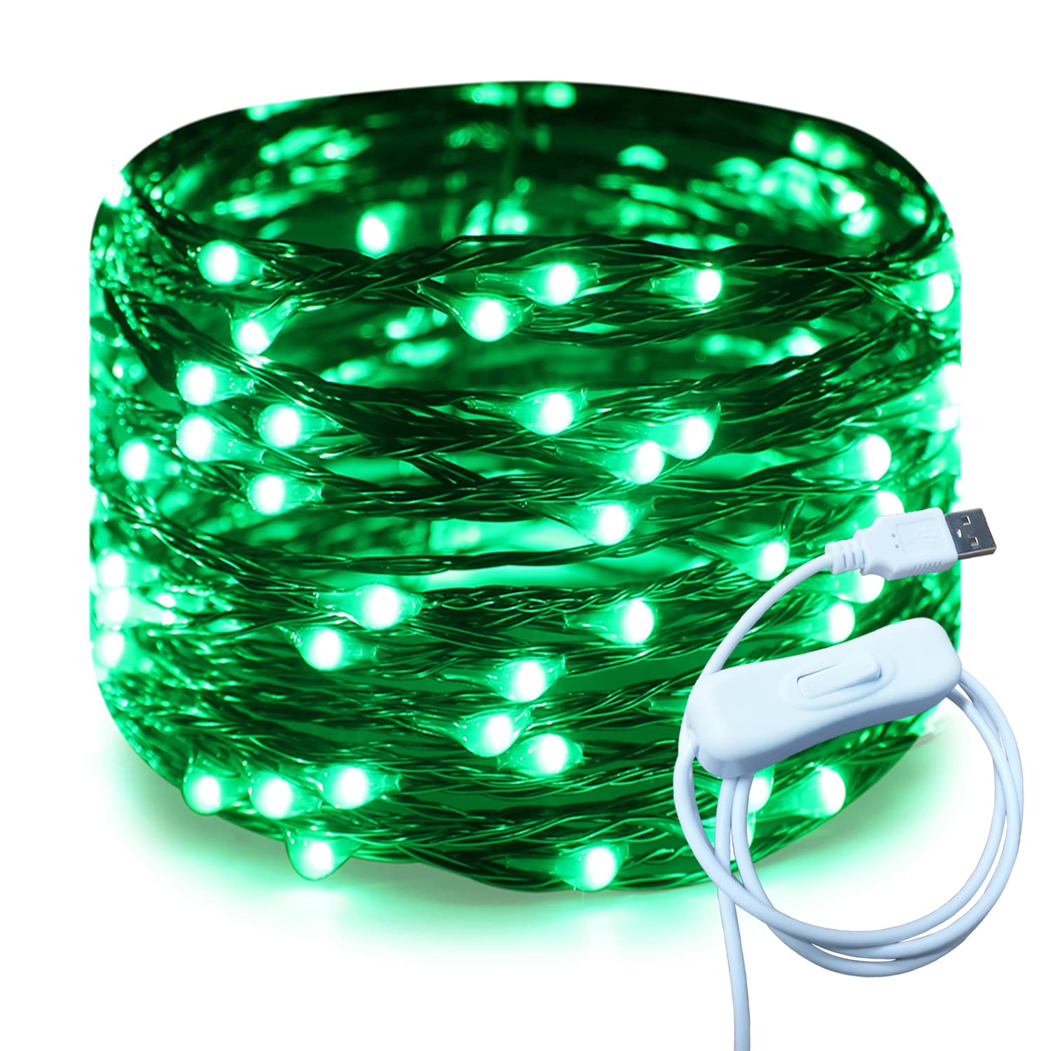 Ruichen 20Ft 120 Led Green Usb Fairy Lights, Waterproof Copper Wire For Bedroom & Decor