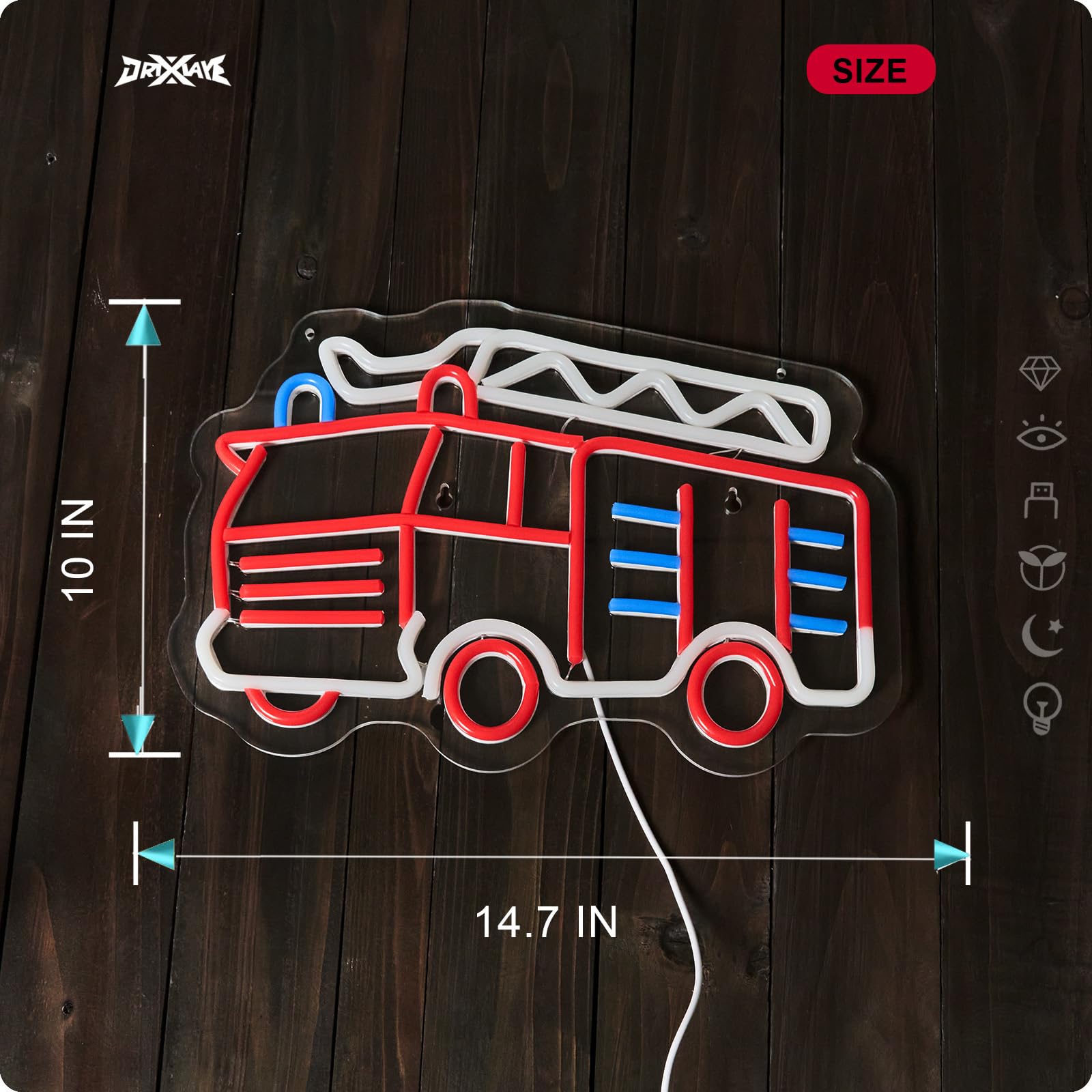 ORIXIAYE Fire Fighting Truck Neon Sign - 10x14.7 inches, Red & White, Wall Decor for Kids, Birthday Gifts for Boys