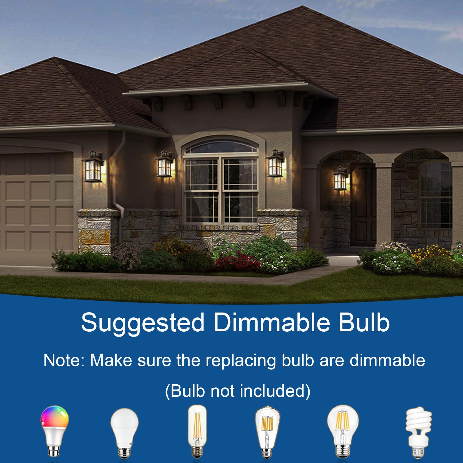 FLEDAVID Motion Sensor Outdoor Porch Lights, Dusk to Dawn, Waterproof Wall Lantern, 2 Pack, Black with Gold Trim