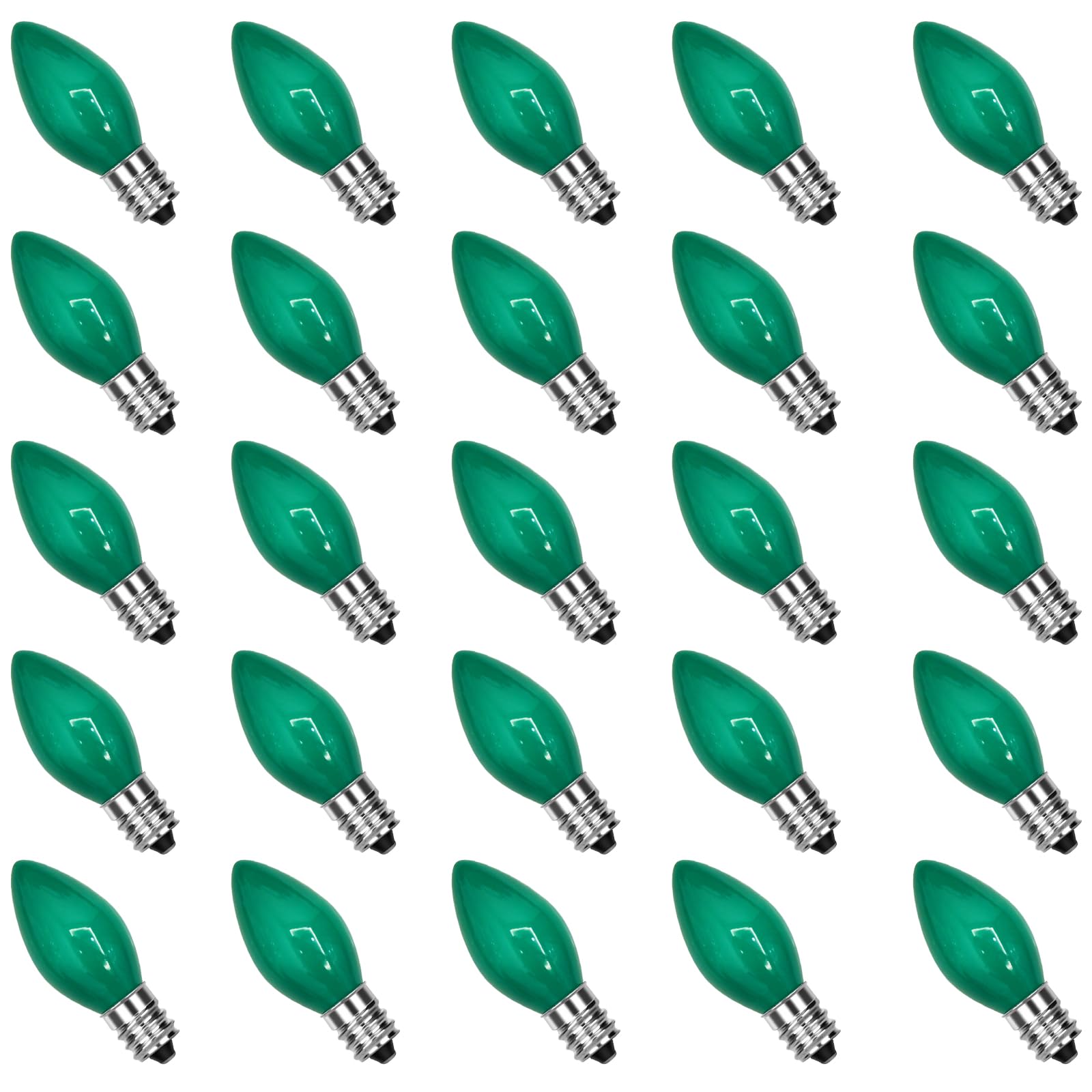 25 Pack C7 Led Replacement Christmas Light Bulb, C7 Green Replacemen Bulbs For Outdoor String Lights Window Candles Chandeliers 