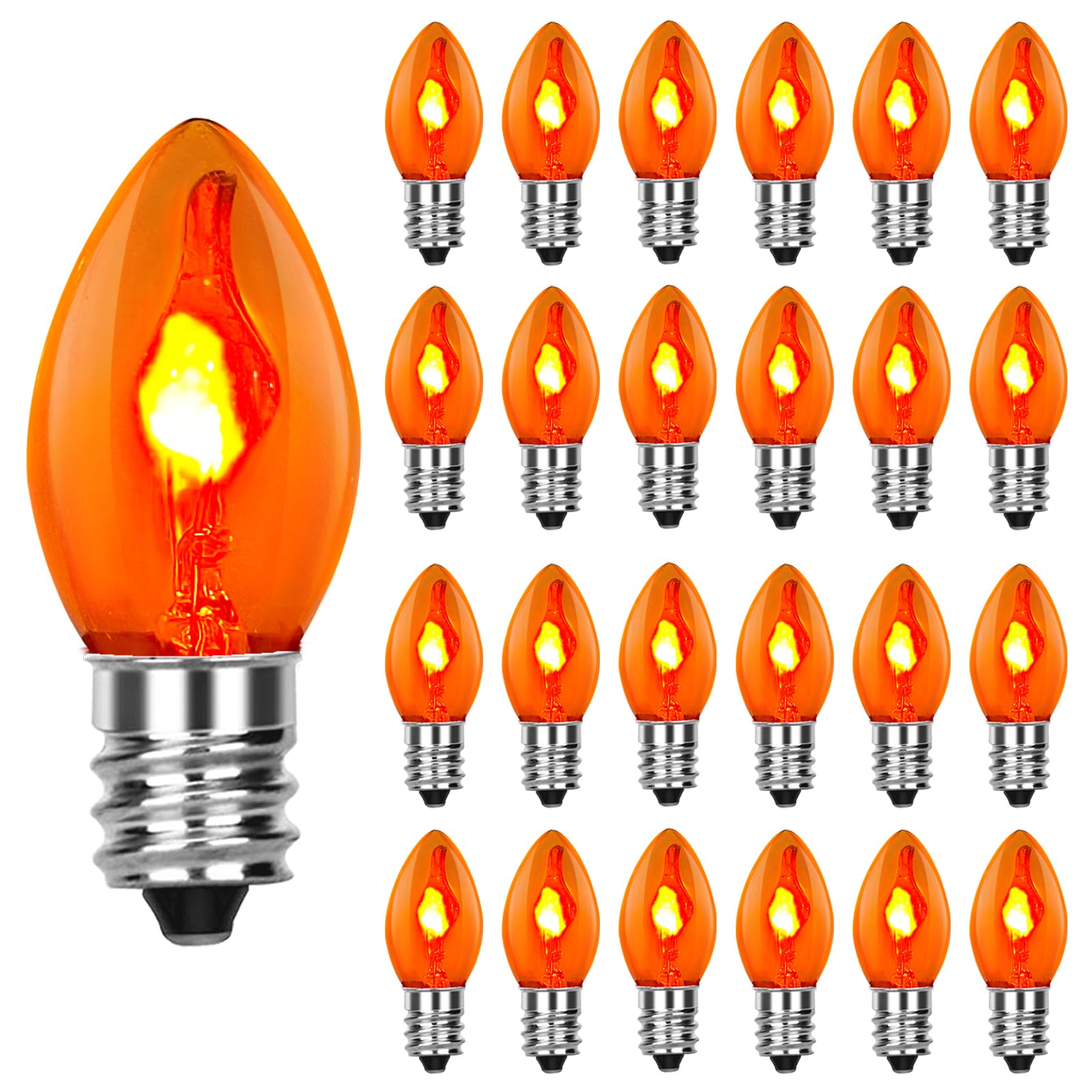 Doratale Flicker Flame Light Bulbs C7 Orange Flame Shape Candelabra Bulbs Fits Christmas String Lights, Xtmas Candelabra Lights,
