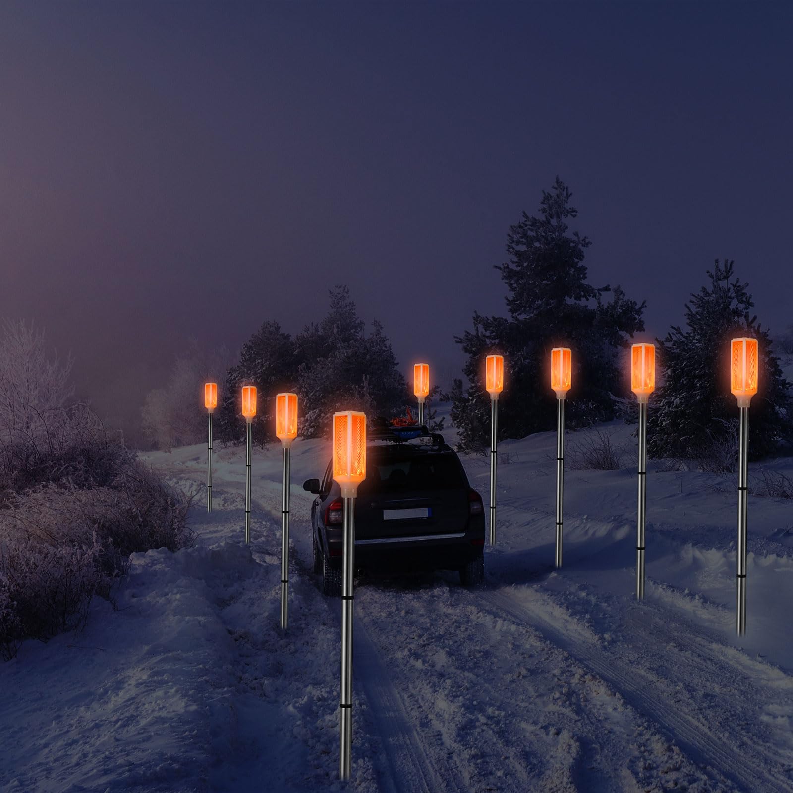 Baquler 10 Pcs Solar Powered Driveway Markers Reflective Driveway Lights Landscape Reflectors with Drill Bit Gloves for Snow Roa