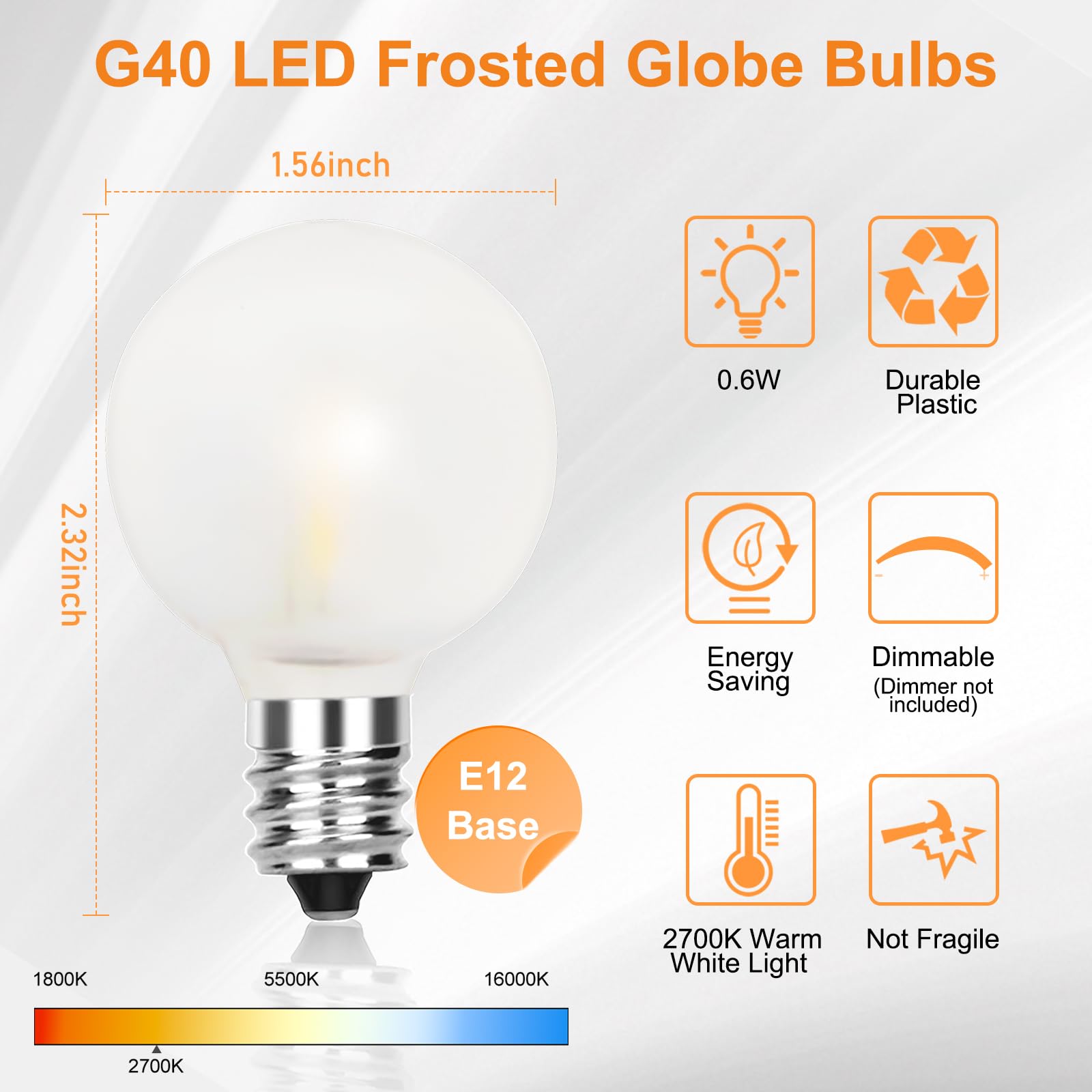 Oviejo G40 LED Frosted Light Bulbs, 0.6W Shatterproof, 25 Pack, C7/E12 Base, 1.5 Inch, Ideal for Outdoor String