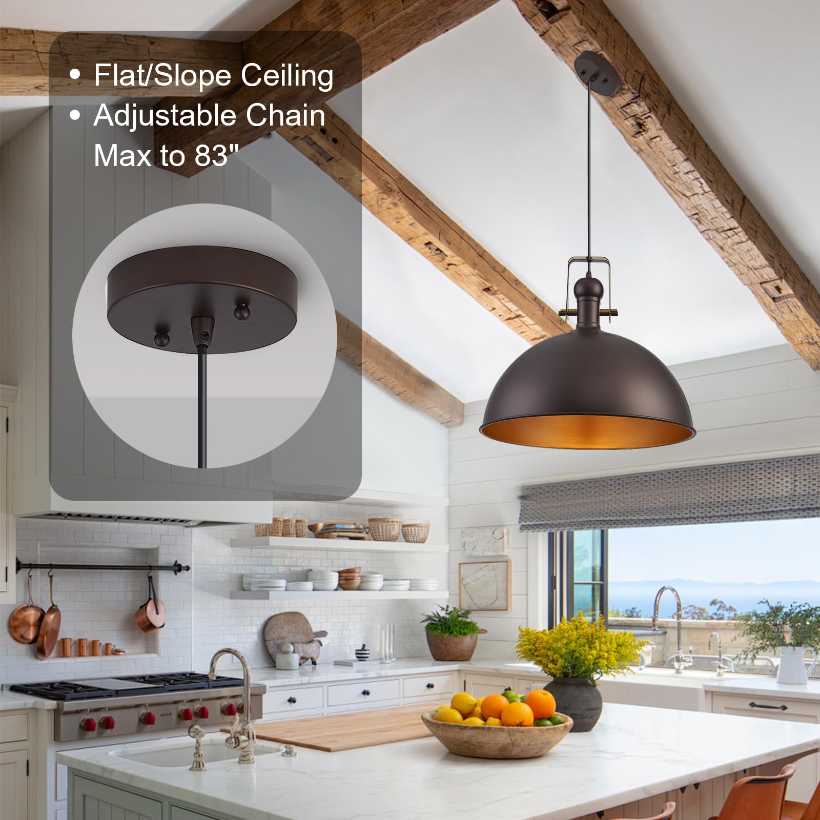 Alaislyc 18 Inch Oil Rubbed Bronze Farmhouse Pendant Lights Large Pendant Lights For Kitchen Island Industrial Adjustable Height