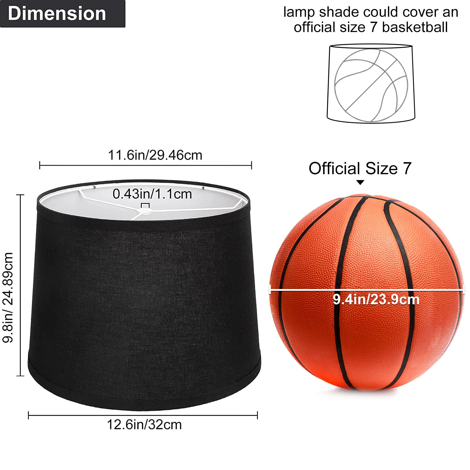 Lampshades Set Of 2, Black Fabric Lampshades 11.6'' Top X 12.6'' Bottom X 9.8'' High Drum Lampshades For Table Lamps, Floor Lamp