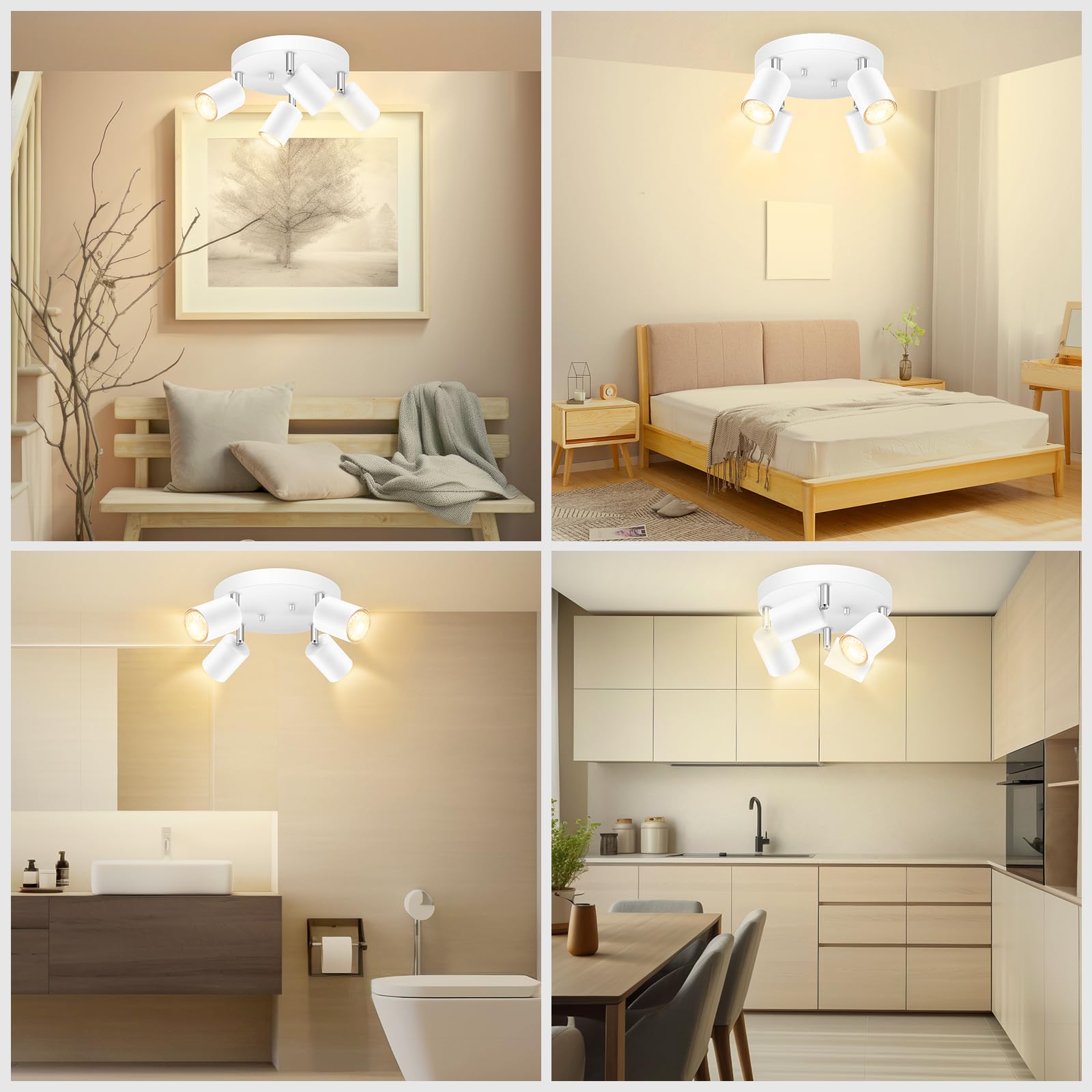 BoostArea LED Track Lighting Kit - 4 Light Fixtures, Metal, White, Model C0342
