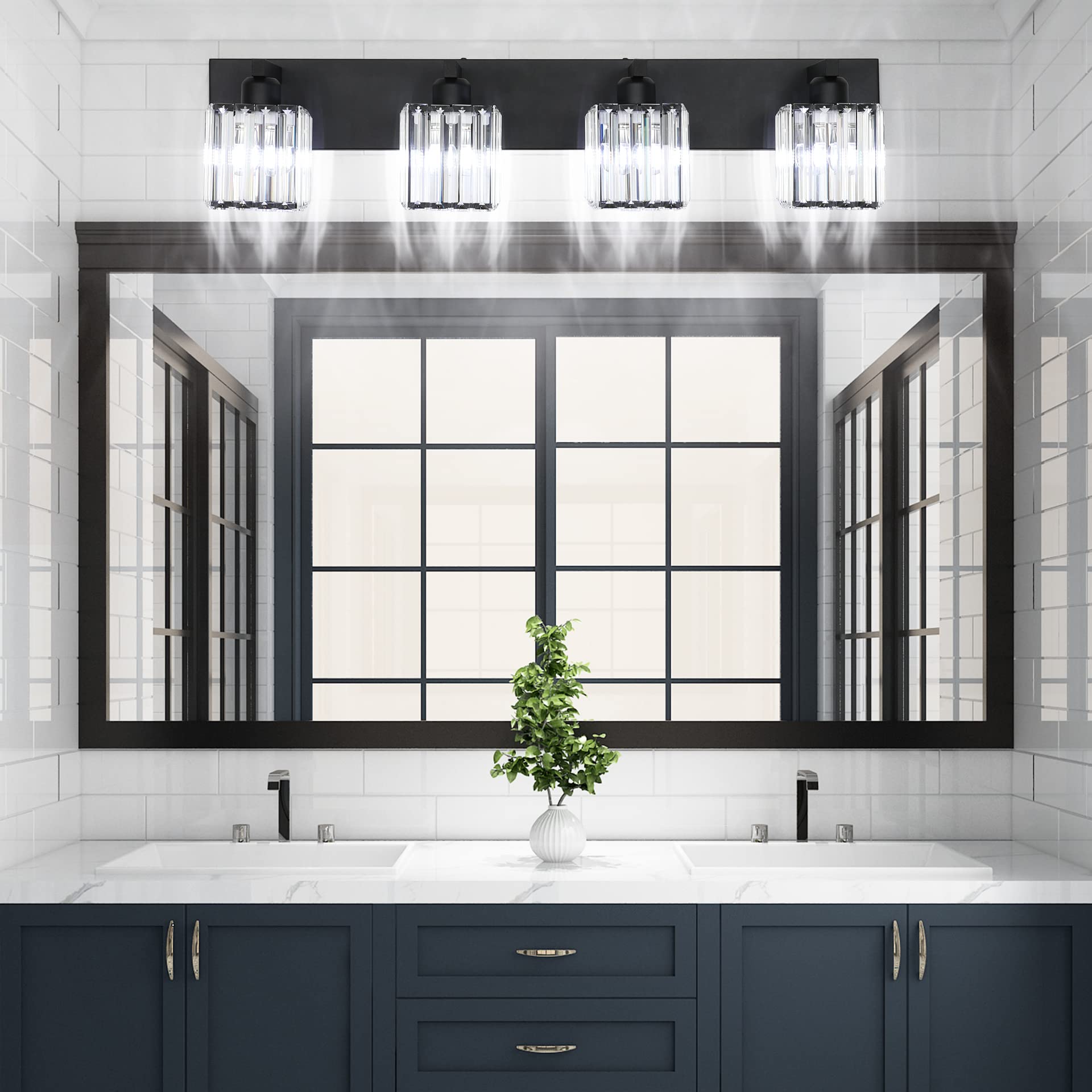 Aipsun Bathroom Vanity Light, 4-Light Modern Crystal Fixture, Black Aluminum, Model 8461
