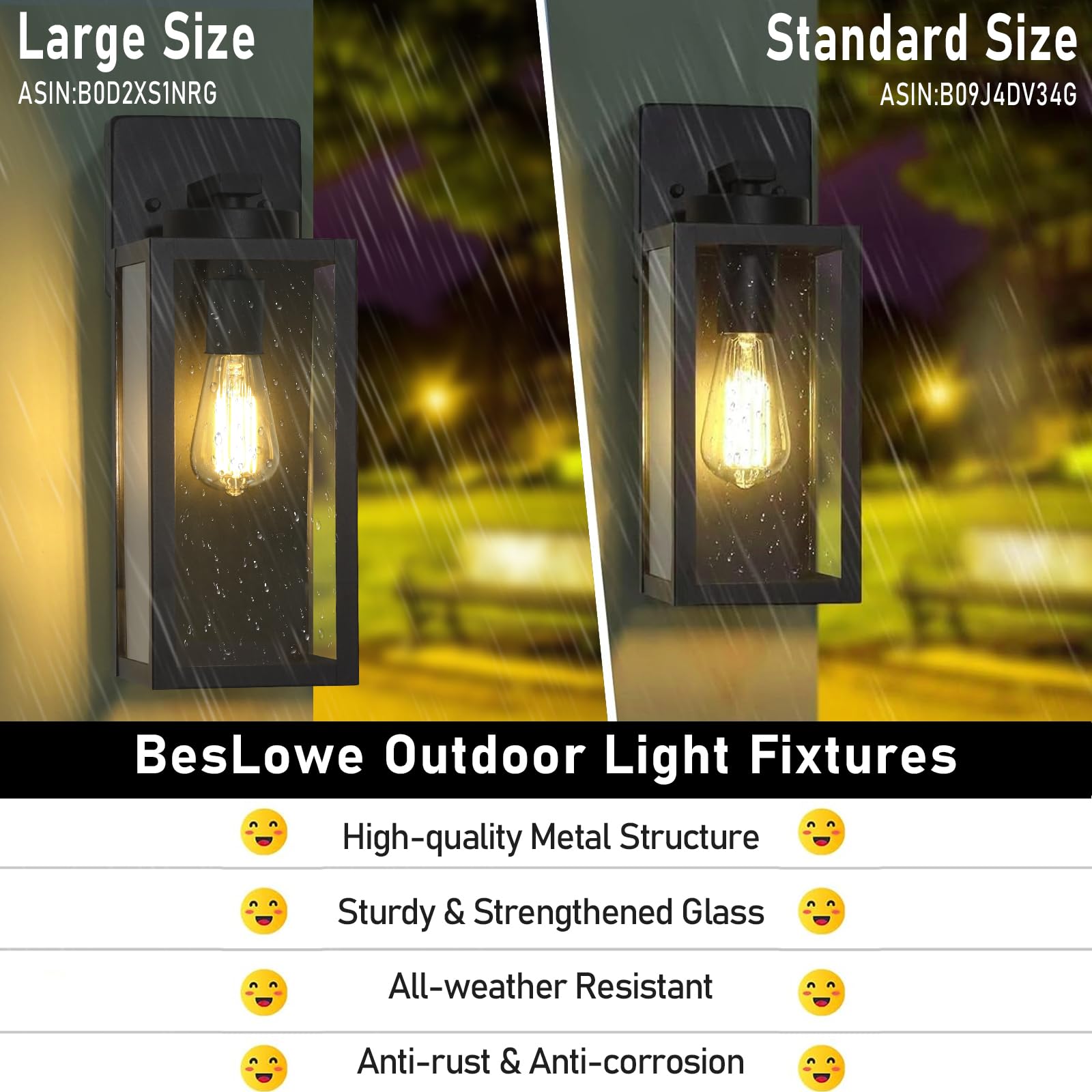 Large Size Outdoor Wall Light Fixtures, Exterior Lighting Fixtures Porch Sconces Wall Mounted, Waterproof Black Outdoor Wall Lanterns Lamps, Outside Lights For House Patio Front Door Entryway, 2-Pack