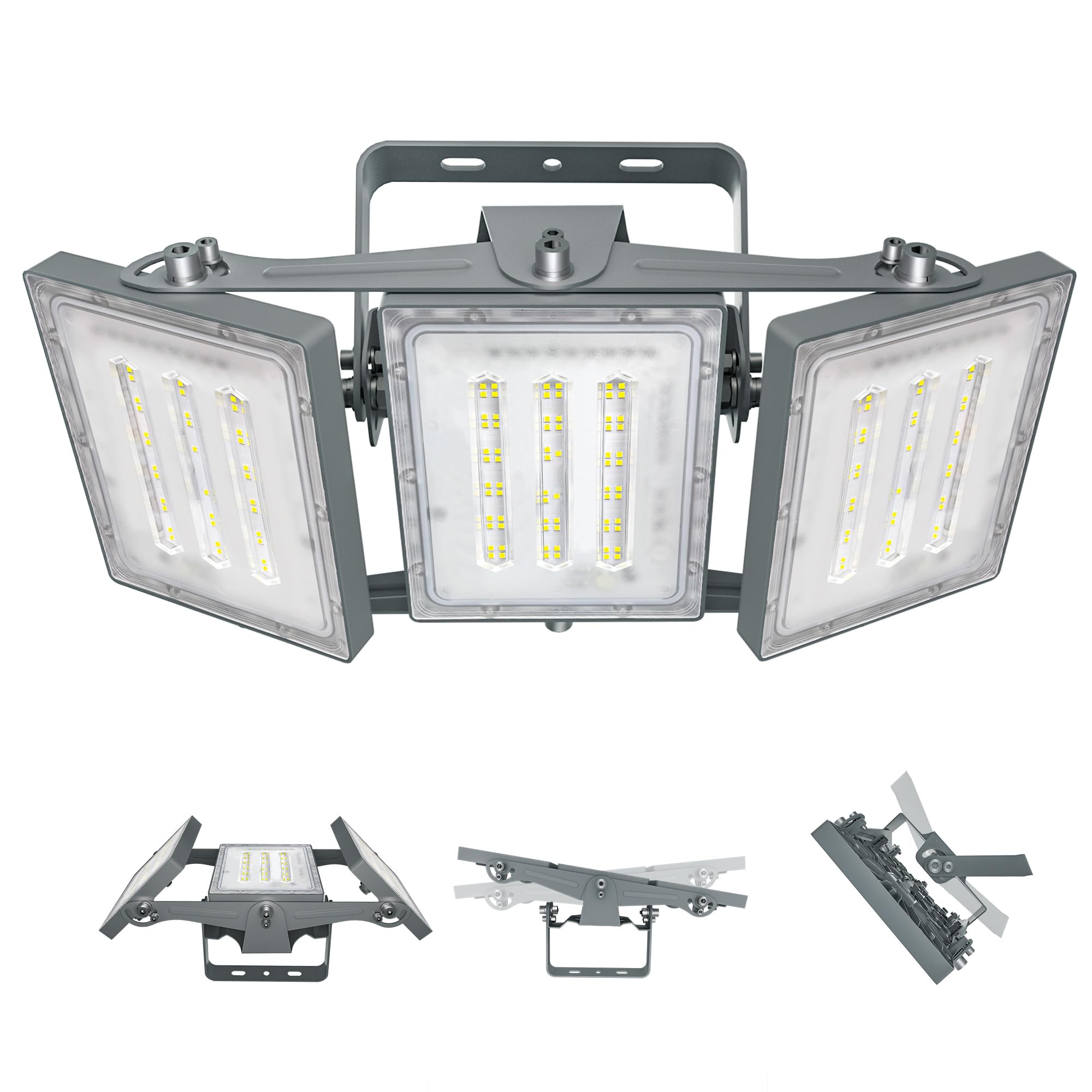STASUN LED Flood Light Outdoor, 150W 15000lm 6000K Daylight White IP66 Waterproof, Commercial Parking Lot Light,3 Heads for Yard