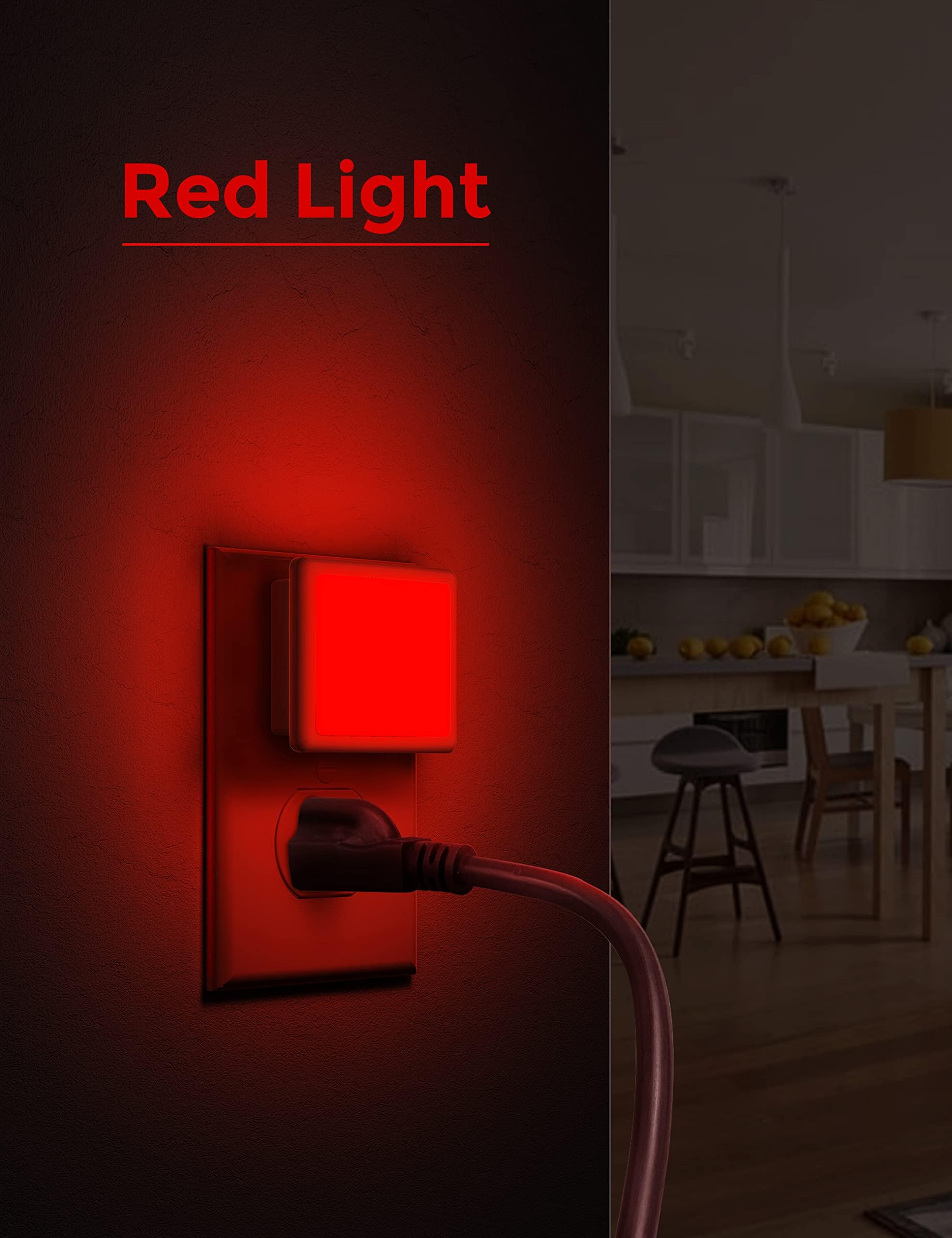 L Lohas Led Red Night Lights Plug Into Wall 2-Pack, 0.3W Plug In Night Light, Dusk To Dawn, Bright Nightlight Auto-On/Off, For A