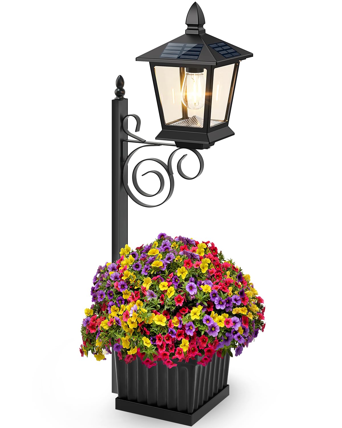 Outdoor Flower Pot 2 In 1, Solar Lamp Post With Planter, Wall Mount/Standing Solar Planter Lights Ip65 Waterproof, Decorative La