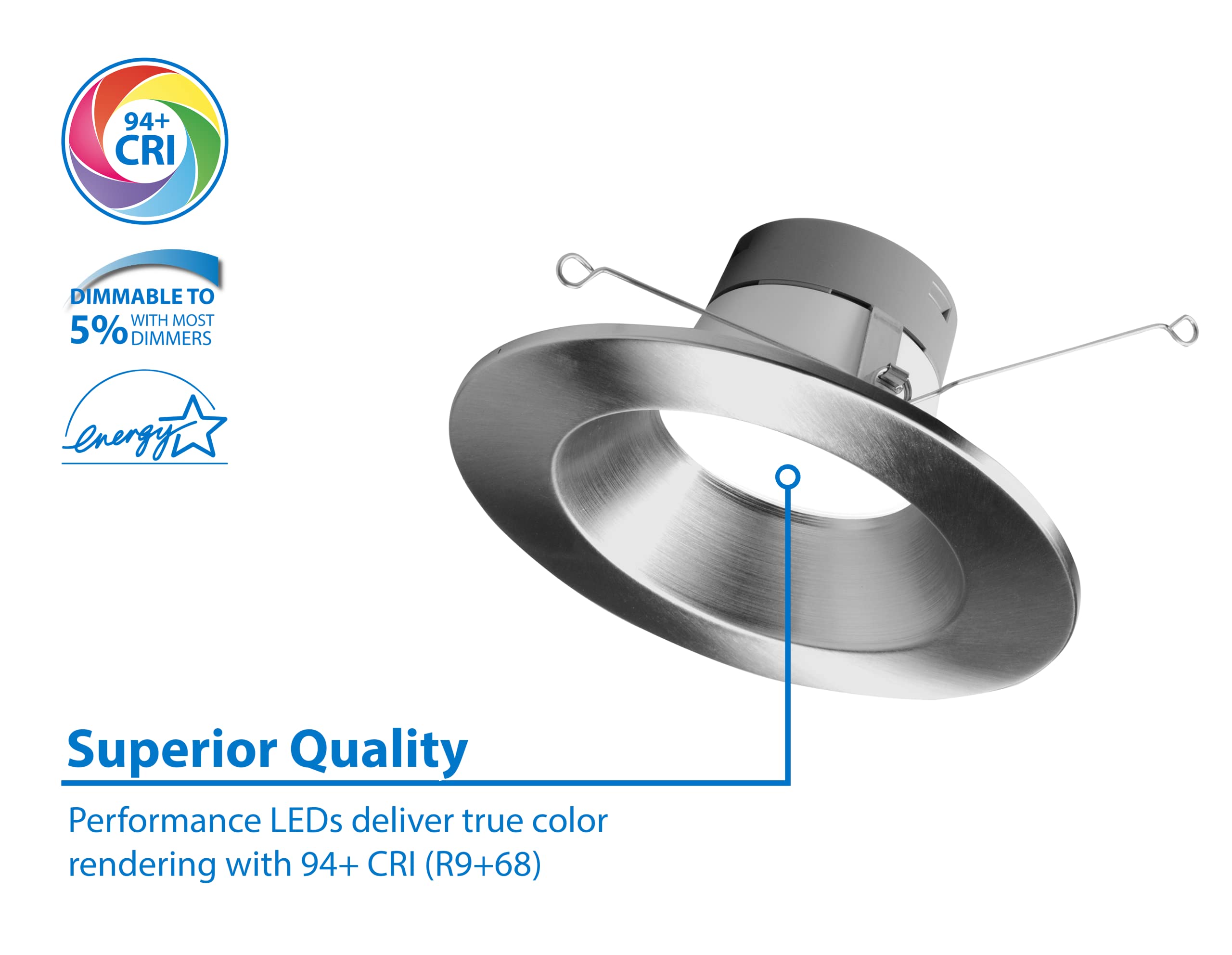 Nicor LED Recessed Ceiling Light, 5/6 Inch, Selectable CCT 2700K-5000K, 918 Lumens, Nickel, Model DLR56609120