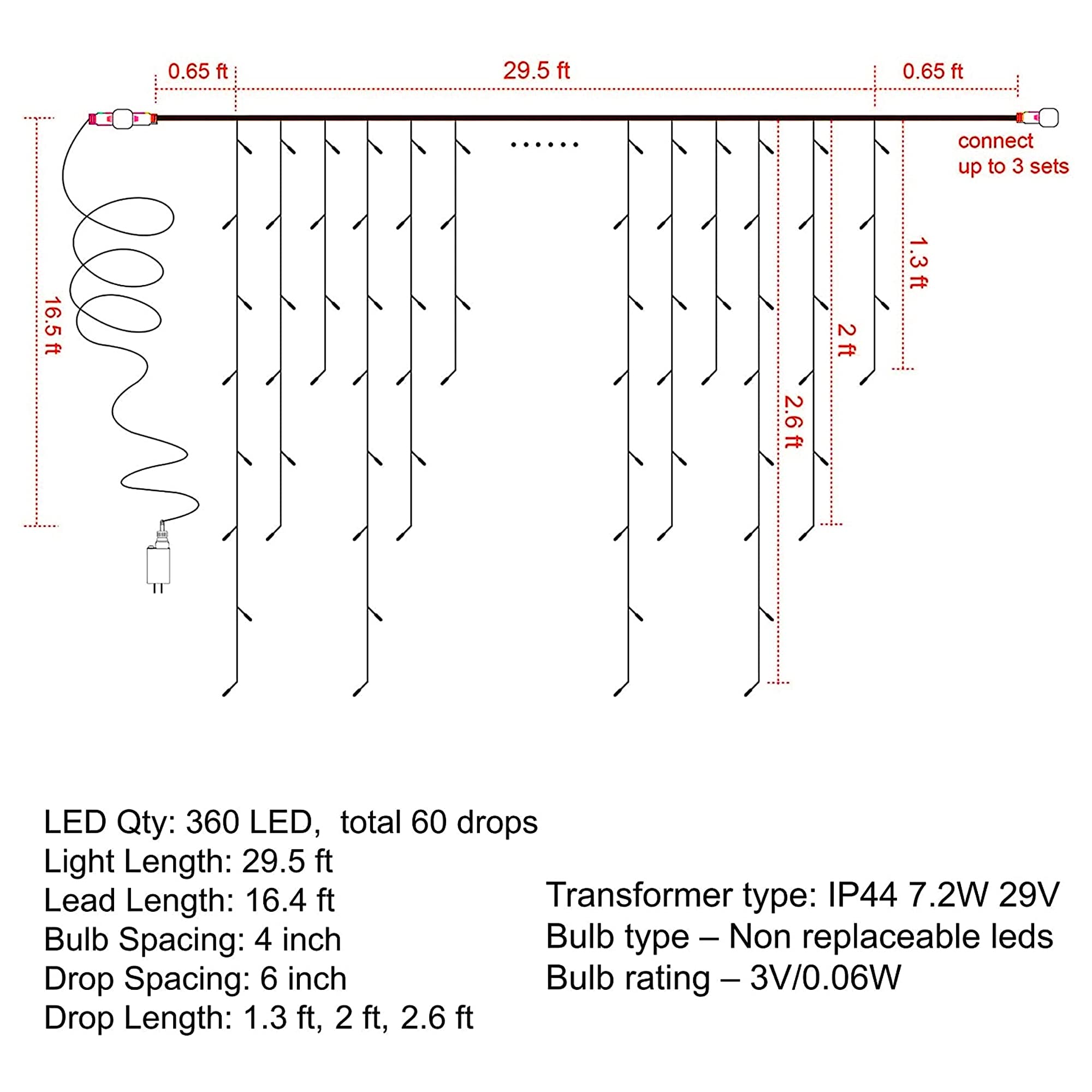 Dazzle Bright 360 LED Halloween Icicle Lights Outdoor, Light Up Halloween Decorations 8 Modes Fairy Lights for Outside Patio Gar