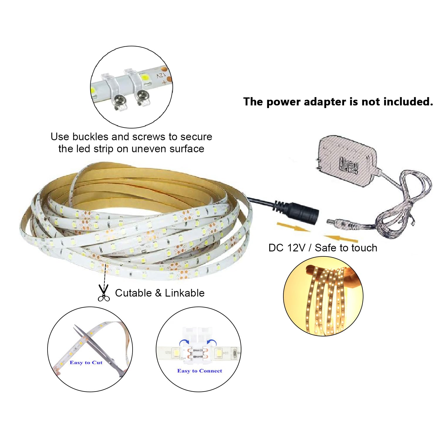 Tasodin LED Strip Light, Waterproof IP65, 16.4ft, 300 Units 3528 LEDs, Warm White