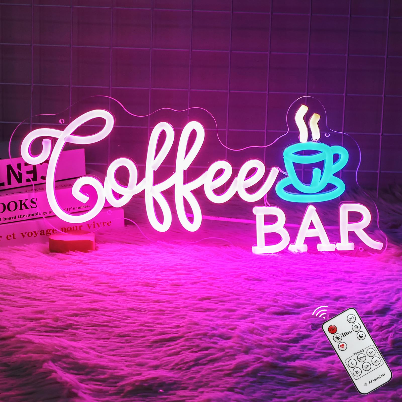 Neon Sign, Dimmable LED Coffee/Bar Sign with Remote, USB Powered for Coffee Bar/Cafe Decor
