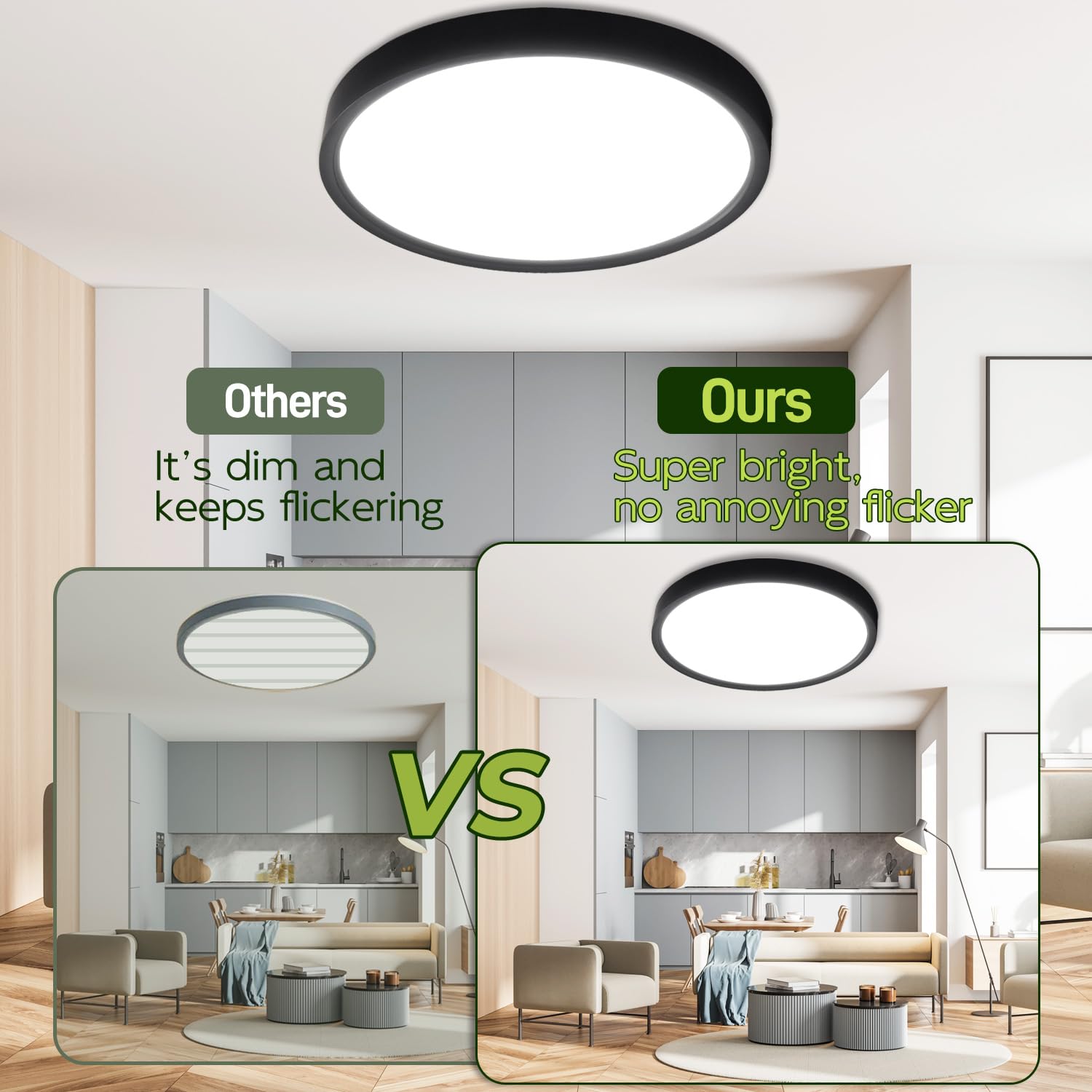 hykolity LED Round Flat Panel Light, 18W 1800LM, Selectable CCT 3000K/4000K/5000K, 9 Inch, Black,