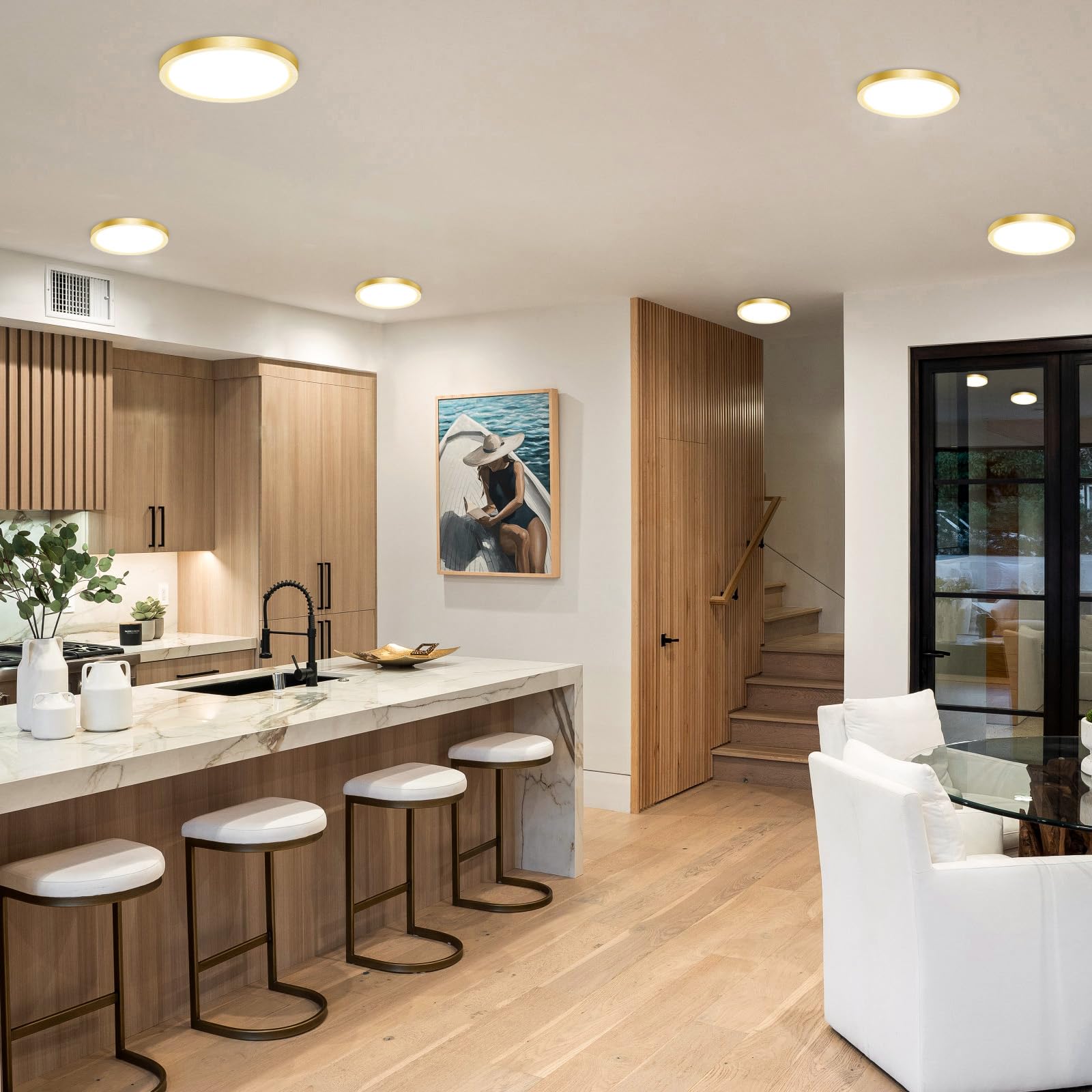 8Pack Led Flush Mount Ceiling Light Fixture, 3000K-4000K-6500K & 100W Equivalent Modern Kitchen Recessed Ceiling Lamp 15W 1500Lm