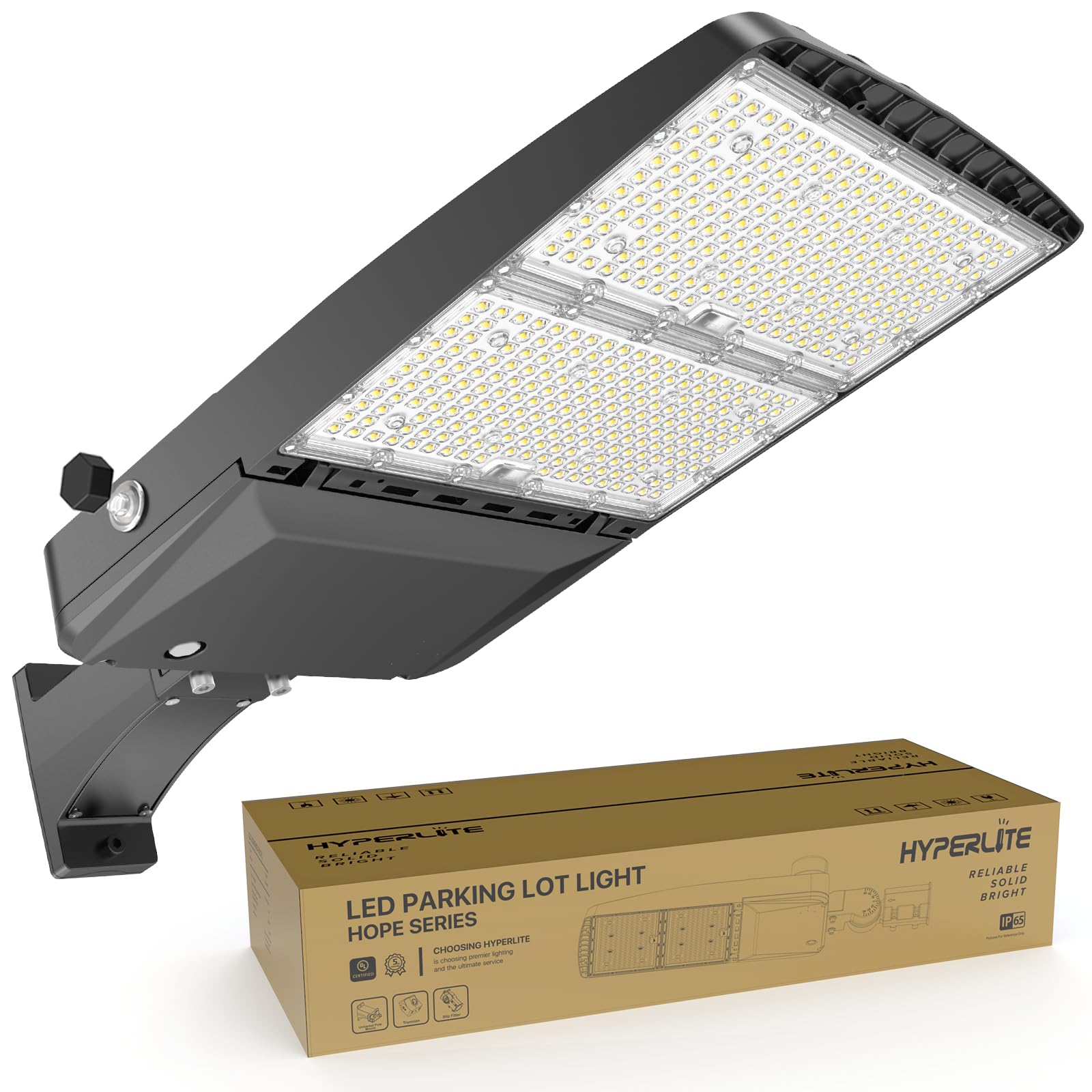 HYPERLITE LED Parking Lot Lights 300W LED Shoebox Light with Dusk to Dawn Photocell - 45000lm 5000K UL Certified IP65 LED Area L