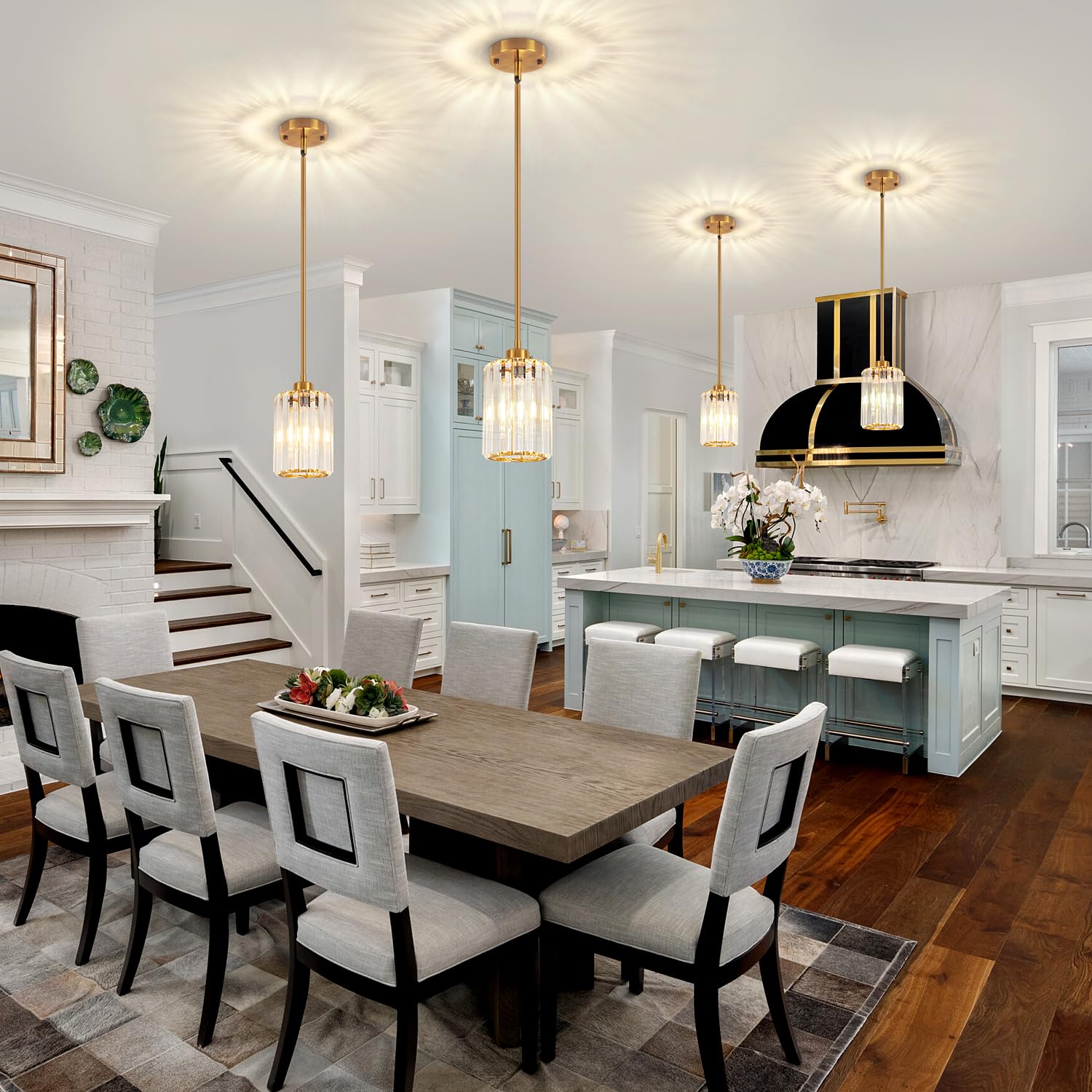 Zsmihdoh 2 Pack Pendant Lights Kitchen Island  Modern Gold Crystal Pendant Lighting  Kitchen Hanging Light Fixtures Mini Chandelier Pendant Lighting For Island Dining Room Hallway