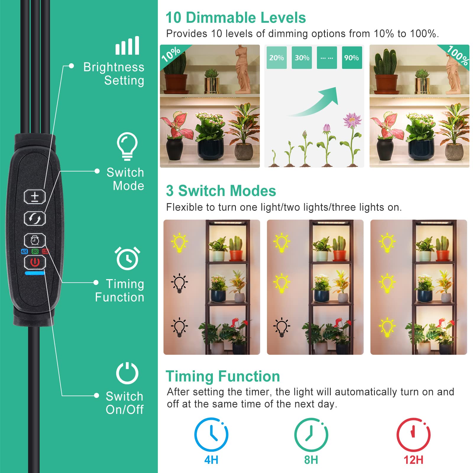 Lbw Plant Grow Light, 405 Leds Full Spectrum Small Grow Lights For Indoor Plants, Grow Lamp With 4/8/12H Timer, 3 Lighting Modes, 10 Dimmable Levels, Plant Lamp Strip For Seedlings, Veg, Bloom, 3 Pack
