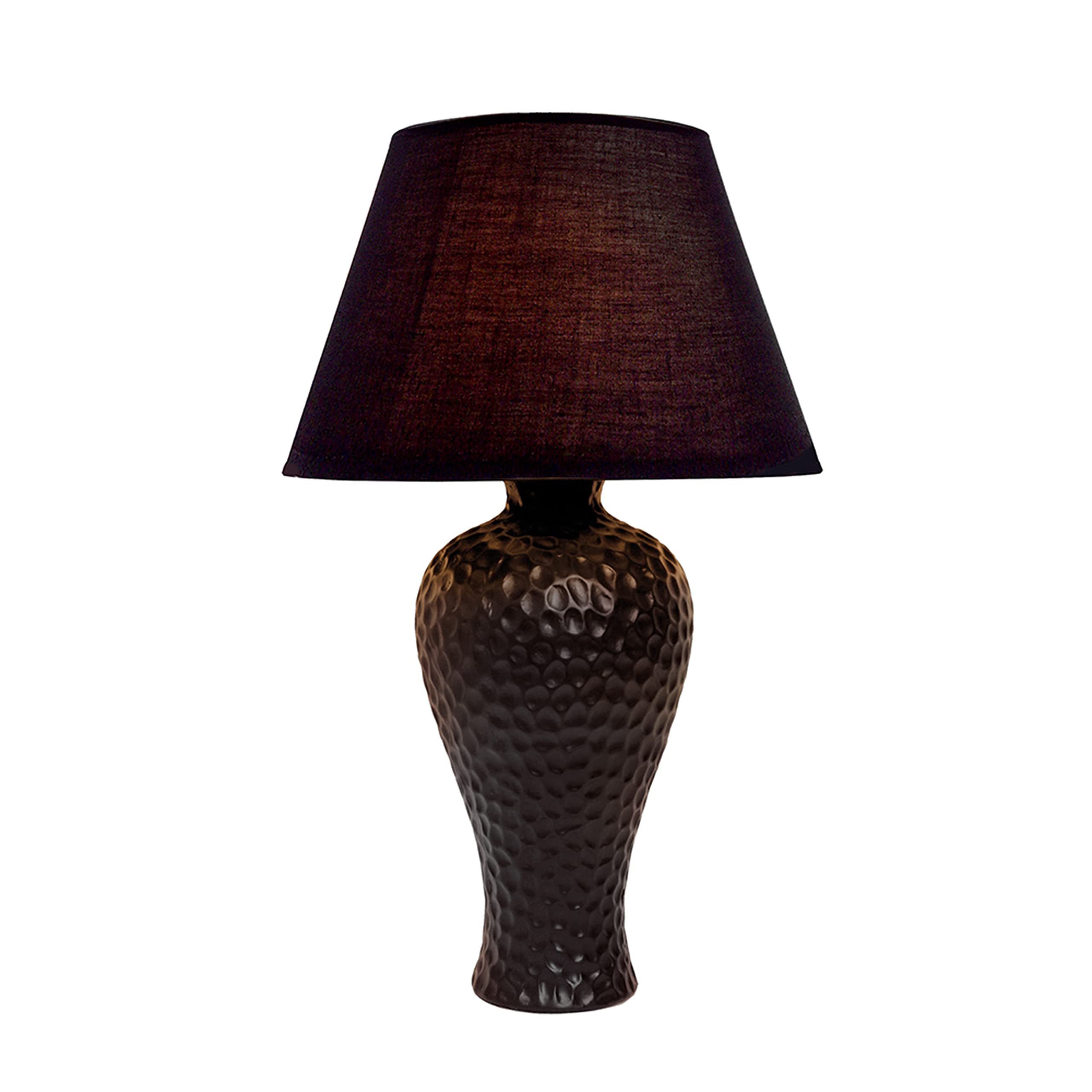 Simple Designs Lt2004-Blk Textured Stucco Curvy Ceramic Table Desk Lamp With Matching Fabric Shade, Black 12.2 X 12.2 X 20.08