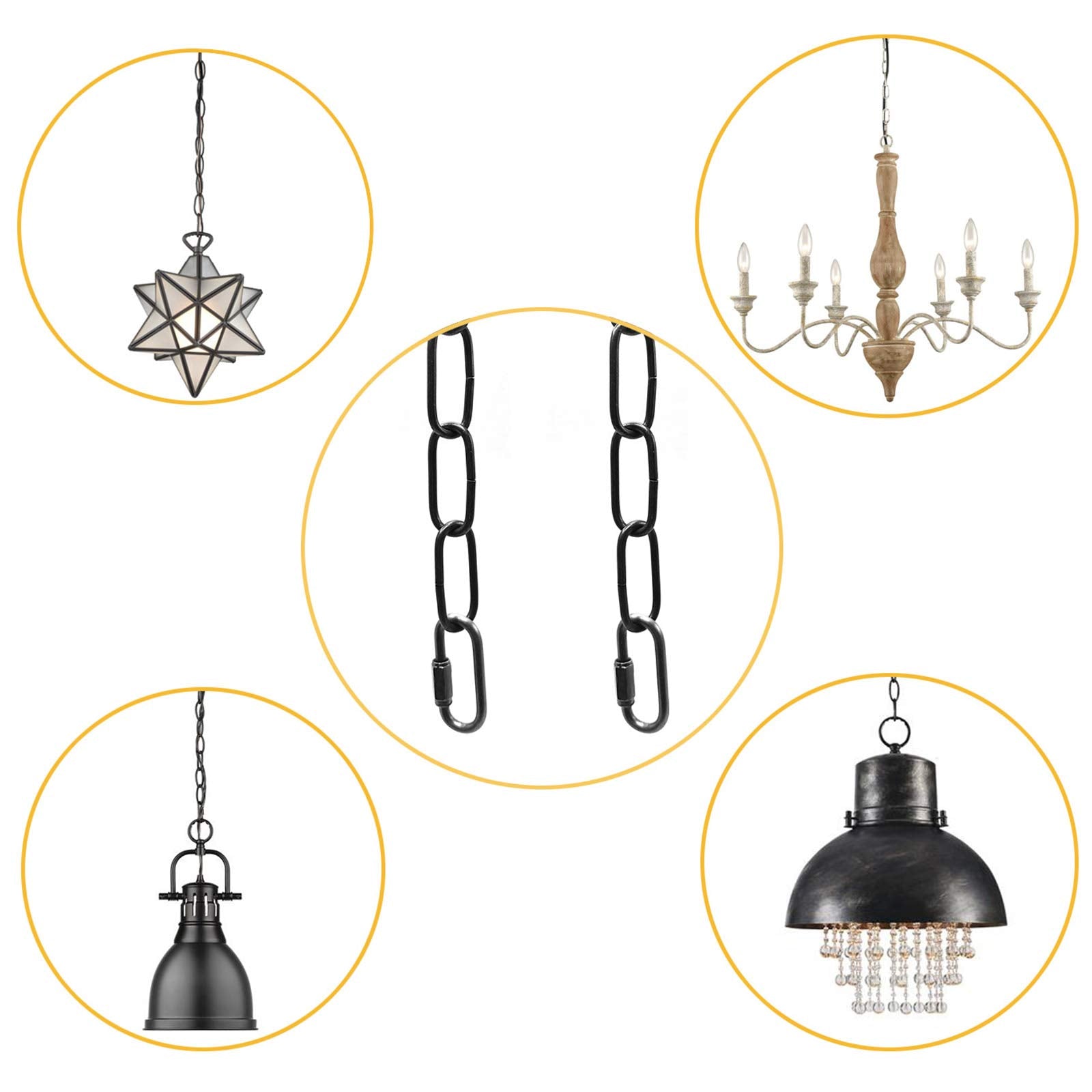 Ecudis 20Ft Black Pendant Light Fixture Chain - Metal Hanging Extension For Chandelier & Plants