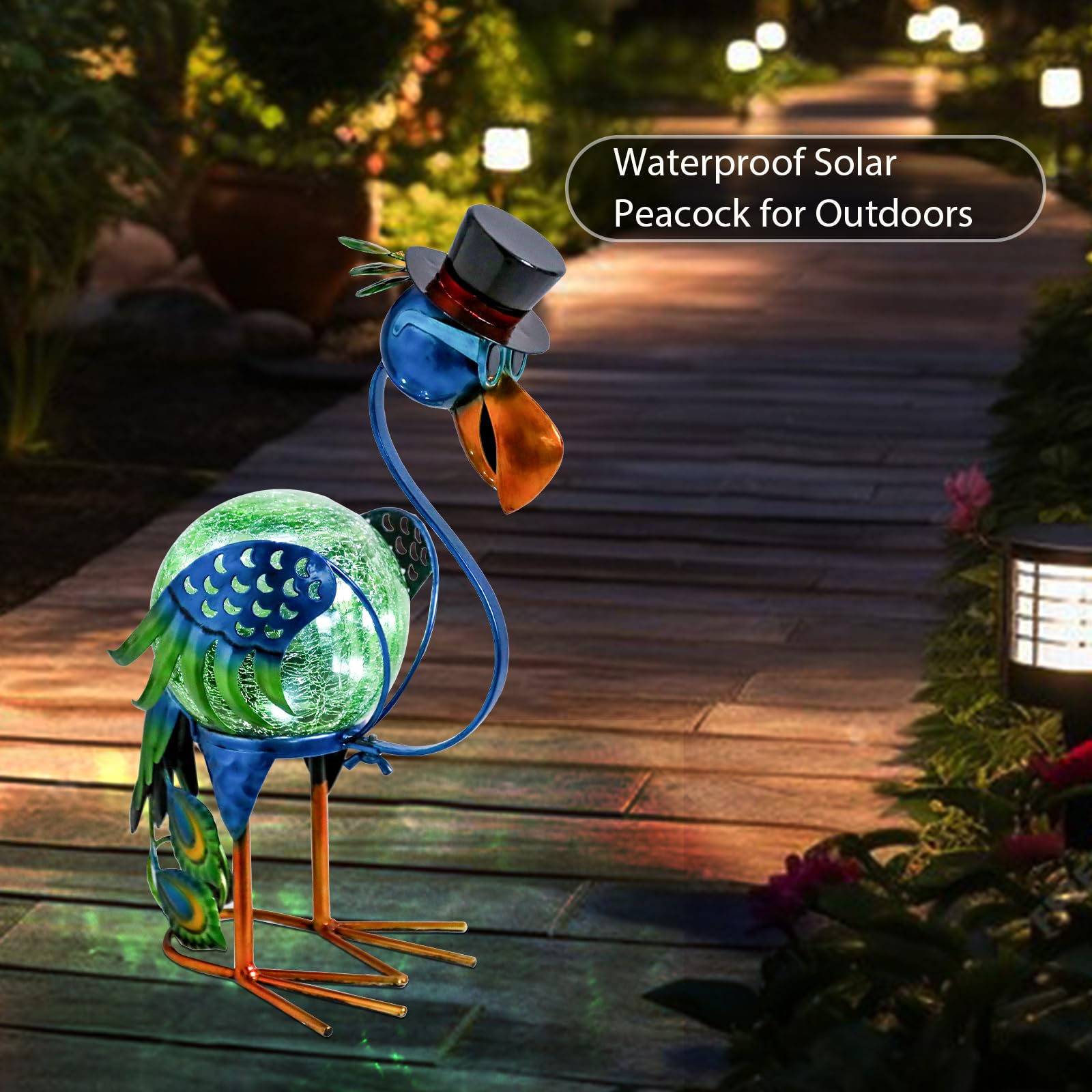 MUMTOP Peacock Solar Lights - Waterproof LED Lantern for Outdoor Decor, Blue, Model 5400B