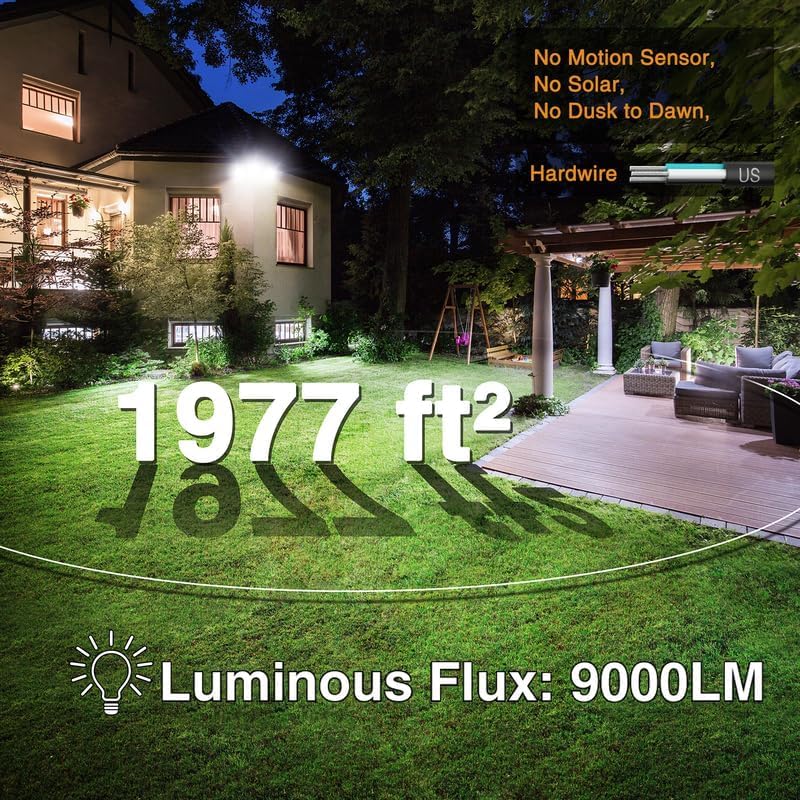 Onforu 100W LED Security Light, 9000LM, 3 Adjustable Heads, IP65 Waterproof, 6500K White, Wall Mount for Yard & Garage