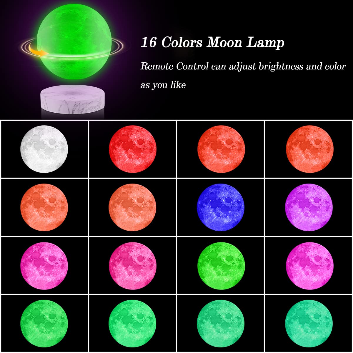 VGAzer Levitating Moon Lamp, Floating Night Light, Adjustable Brightness, 16 Colors, Model VA1213, Wood Material