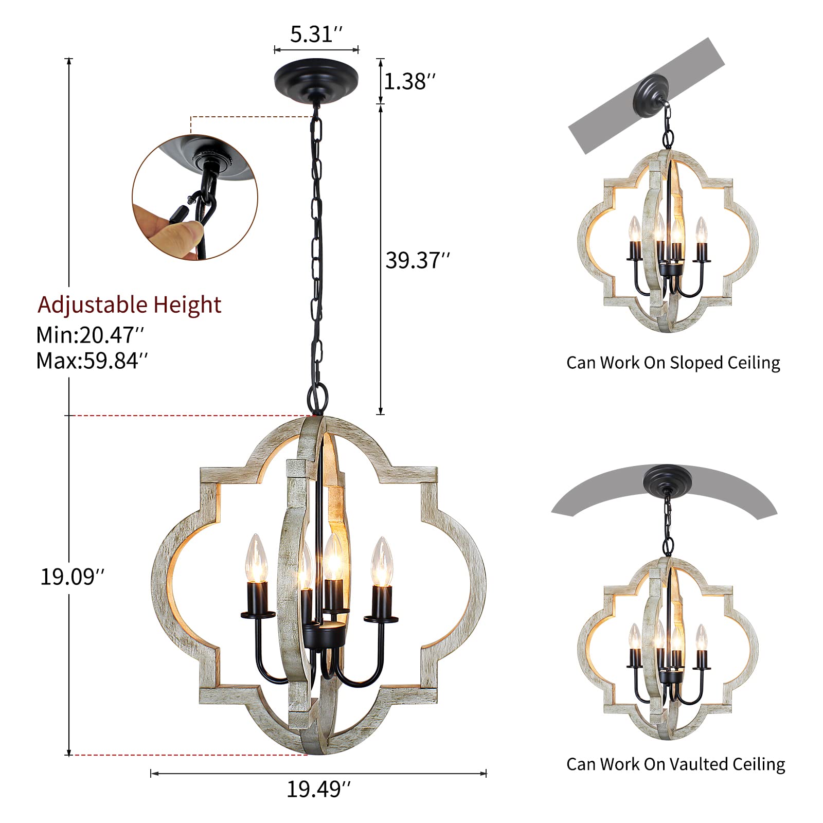 Rviezza 5-Lights Wood Farmhouse Chandelier, Dining Room Light Fixture, Industrial Rustic Farmhouse Chandeliers For Dining Room K