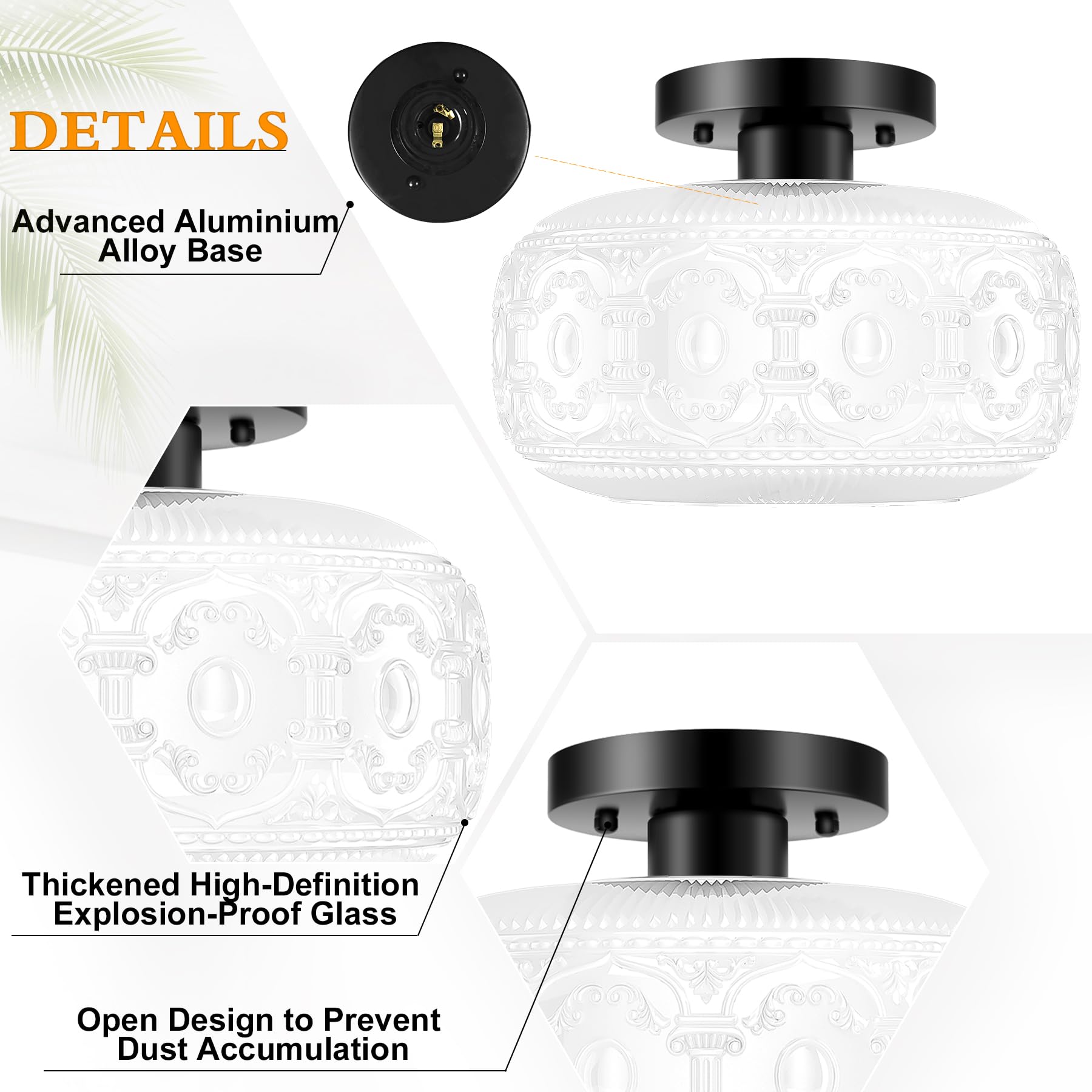 Oykyohei Vintage Semi Flush Mount Ceiling Light, White Glass Fixture For Hallway, Bedroom, Porch